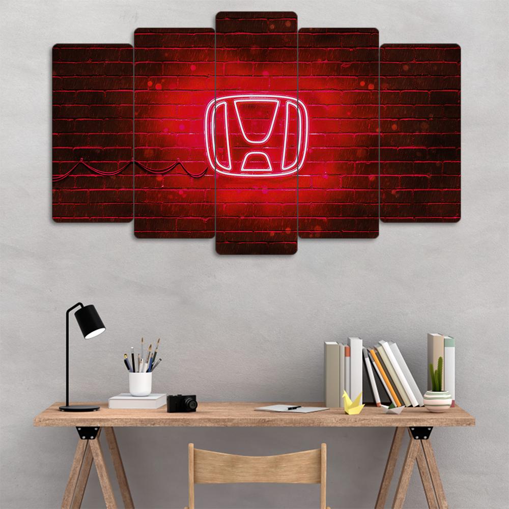 Honda Logo Neon Kırmızı - 5 Parçalı Araba Tablo