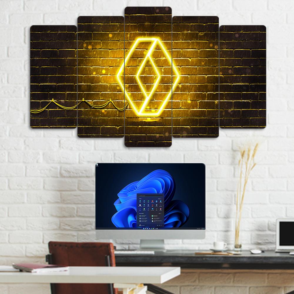 Renault Neon Sarı Logo - 5 Parçalı Araba Tablo
