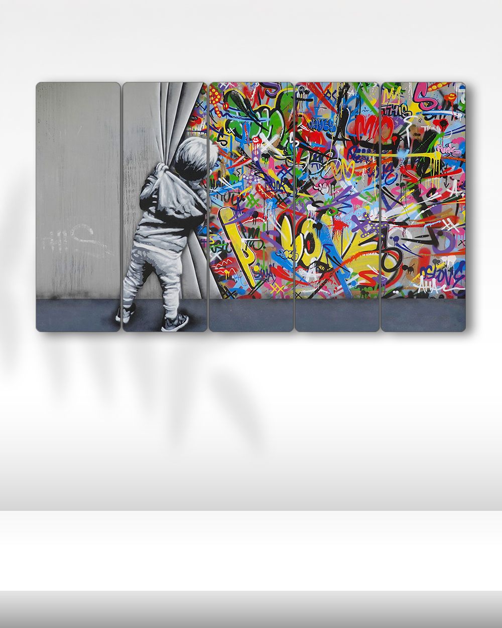 Graffiti, Çocuk, Renkli Duvar Sanatı - 5 Parçalı Tablo