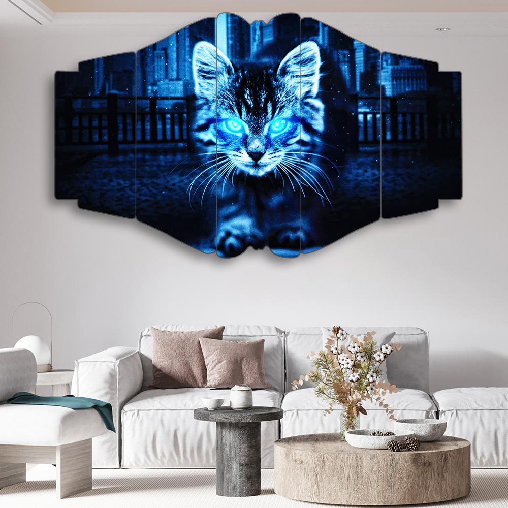 Geceye Meydan Okuyan Kedi – 5 Parçalı Tablo