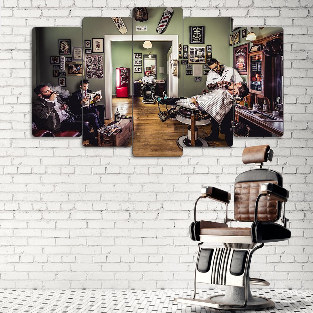 Vintage Barber Lounge - 5 Parçalı Berber Tablo