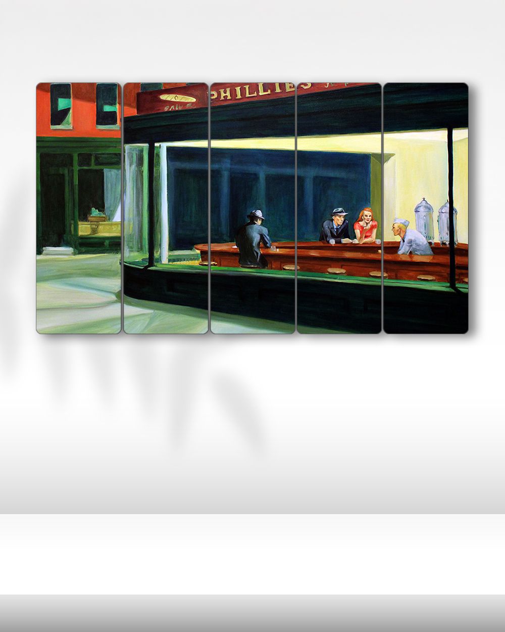 Nighthawks, Edward Hopper - 5 Parçalı Tablo