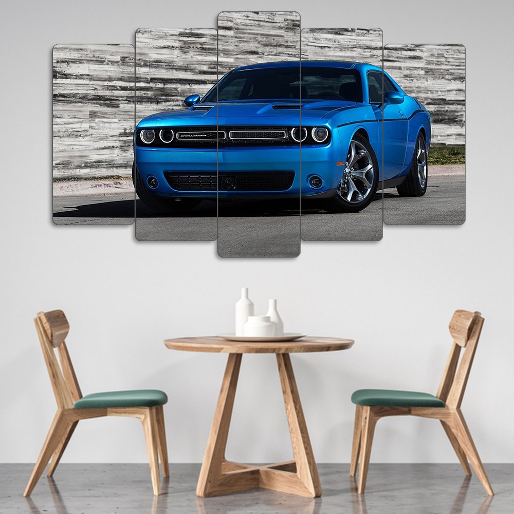 Dodge Challenger Mavi - 5 Parçalı Araba Tablo