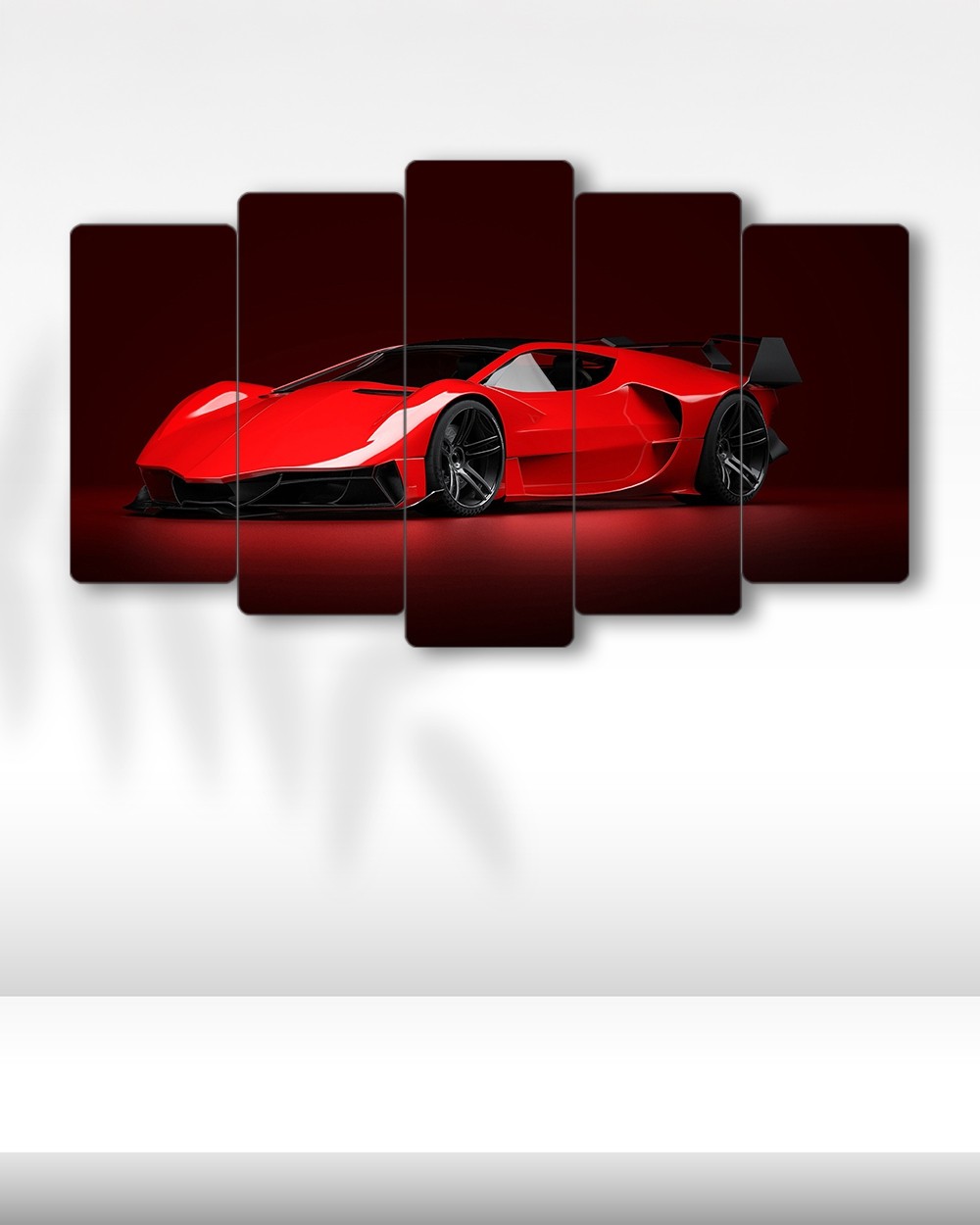 Futuristik Kırmızı Hypercar - 5 Parçalı Araba Tablo