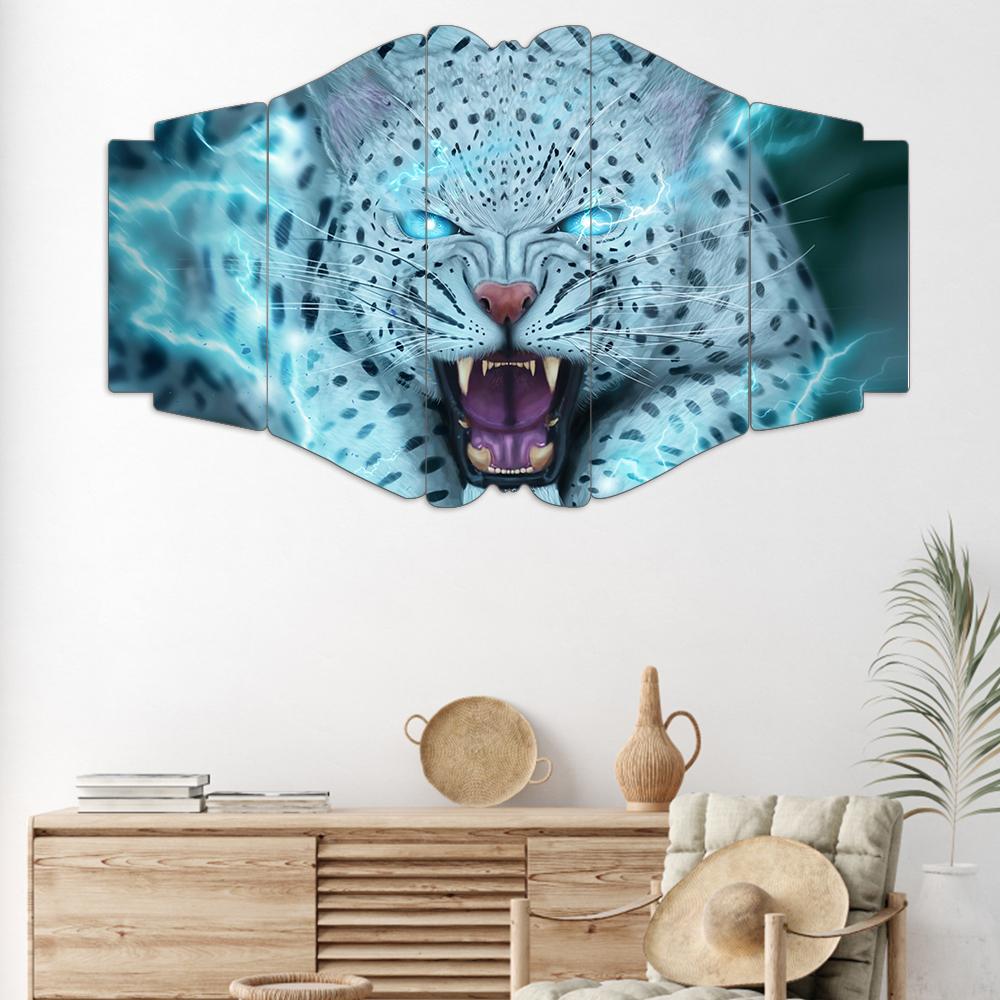 Neon Kar Leoparı - 5 Parçalı Tablo