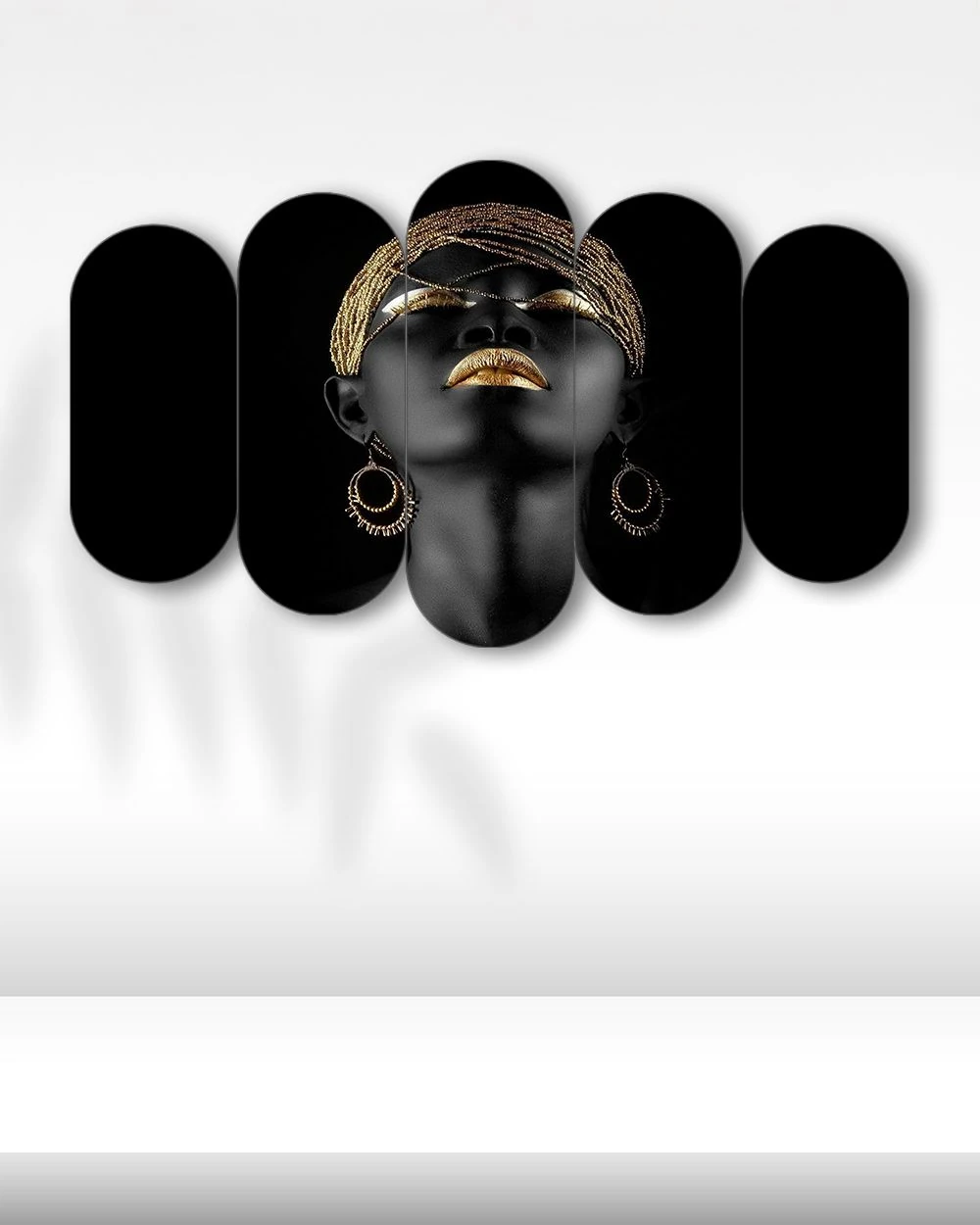 Afrikan Kadın Altın Detaylı Portre - 5 Parçalı Tablo