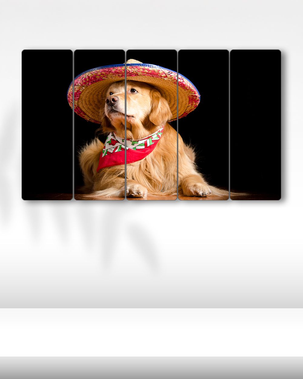 Şapkalı Golden Retriever Köpek - 5 Parçalı Tablo