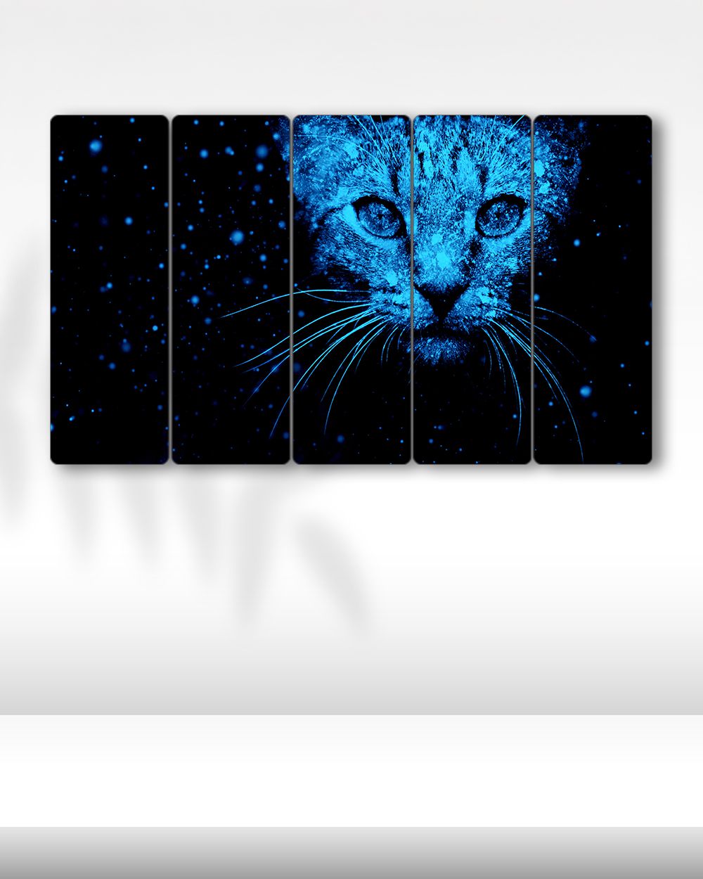 Neon Mavi Kedi, Kar -  5 Parçalı Tablo