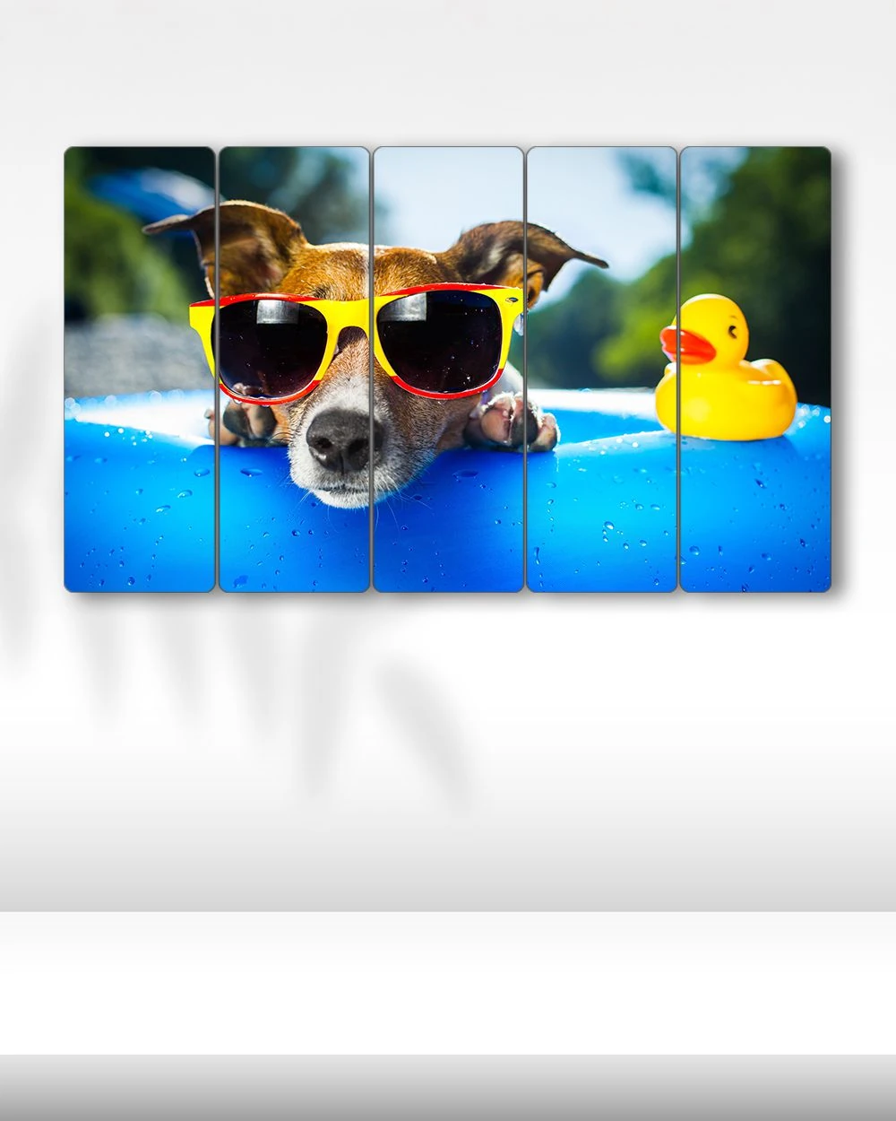 Renkli Gözlüklü Köpek, Havuzbaşı, Oyuncak Ördek, Yaz - 5 Parçalı Tablo