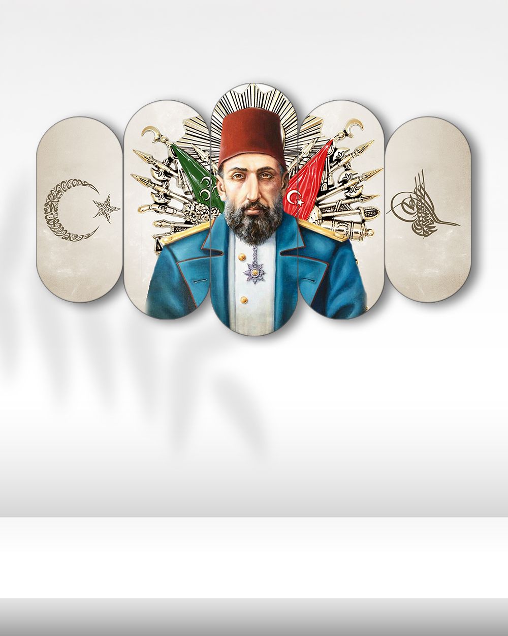 Sultan II. Abdülhamid - 5 Parçalı Osmanlı Tablo