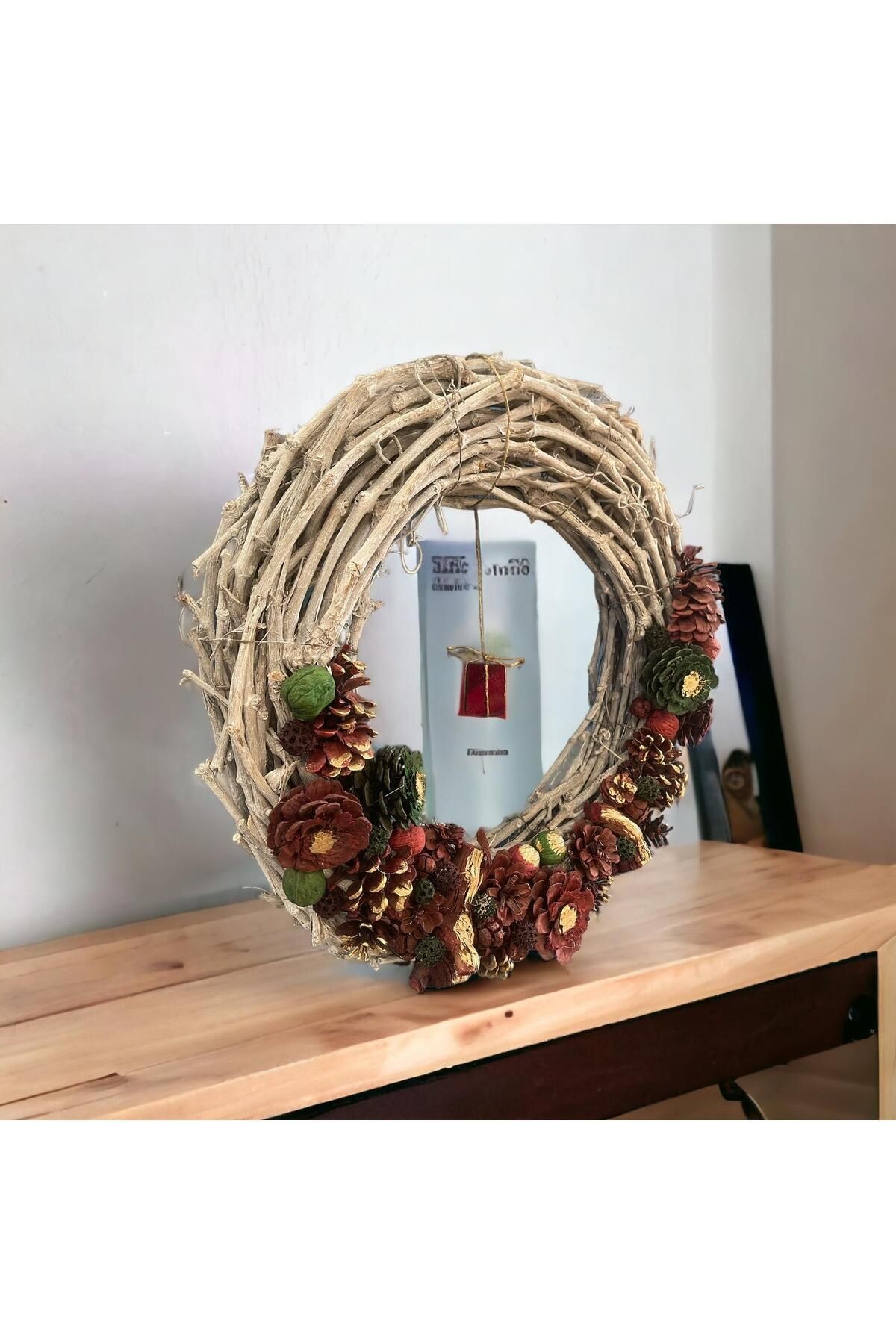 YILBAŞI BÜYÜK KAPI SÜSÜ 50CM - NATURAL - NOEL - PARTİ EĞLENCE ASMA ÇELENK HEDİYELİK