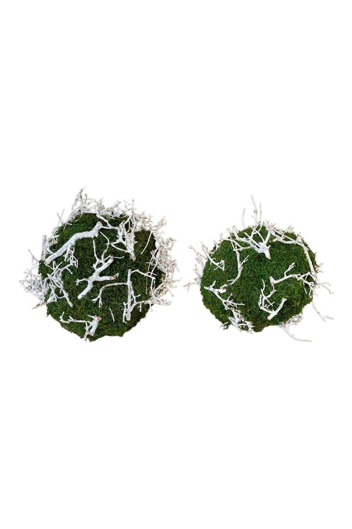 Set of 2 New Year's Eve Oak Branches on Freezing Moss Ball 25cm, Hand Made