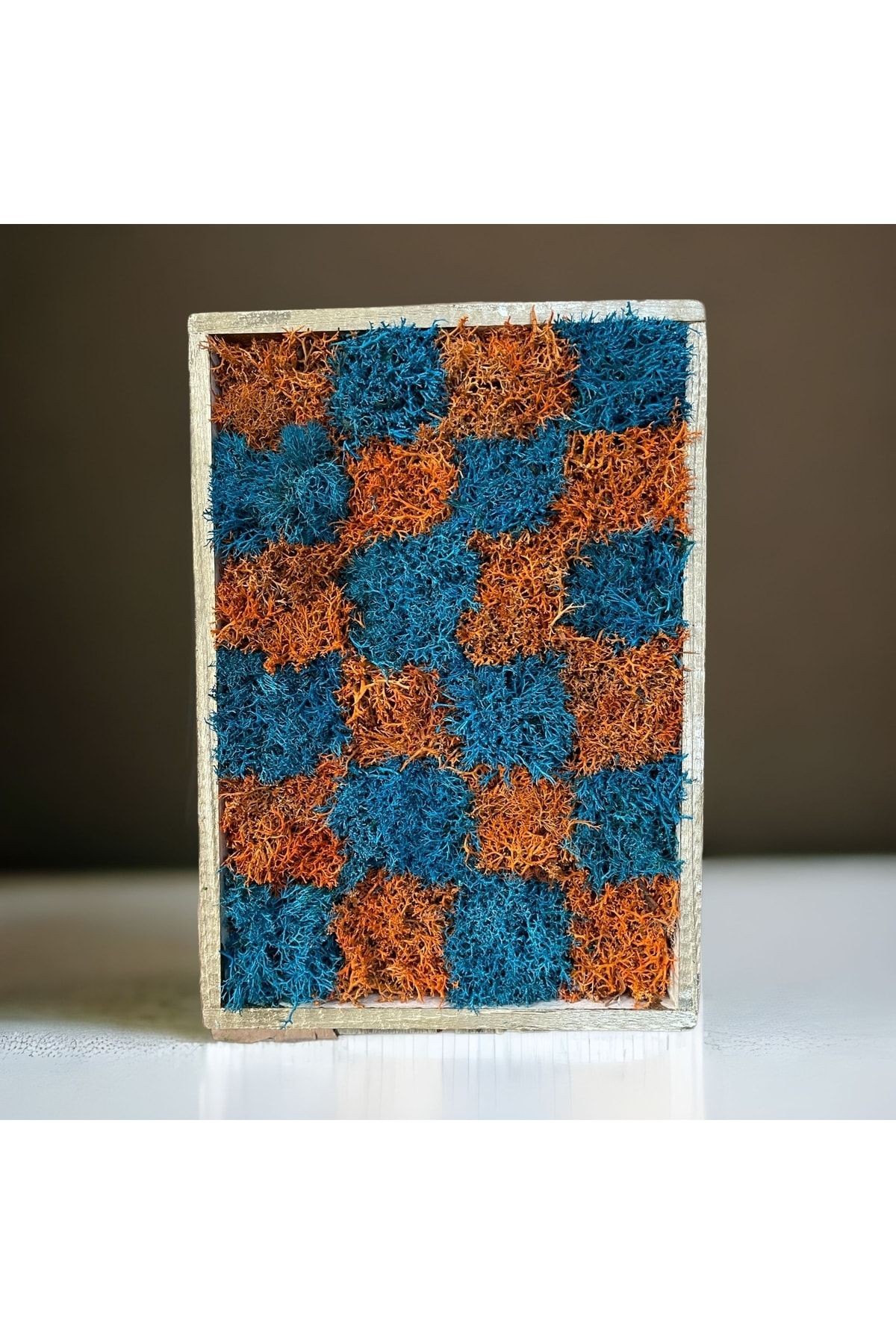 Natural Painting Frosted Norway Moss Checkered Orange Blue Gift Wall Door Table Ornament 20x30cm