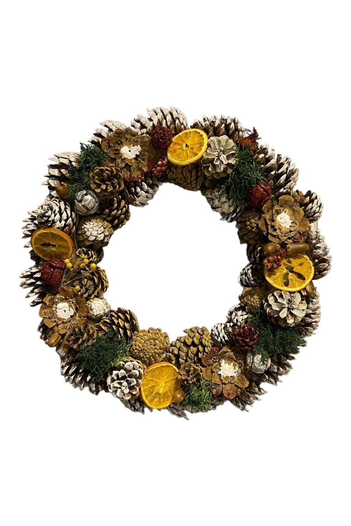 New Year's Door Wall Ornament Orange Wreath - Terrarium-red Glitter. Pinecone Hobby Decoration