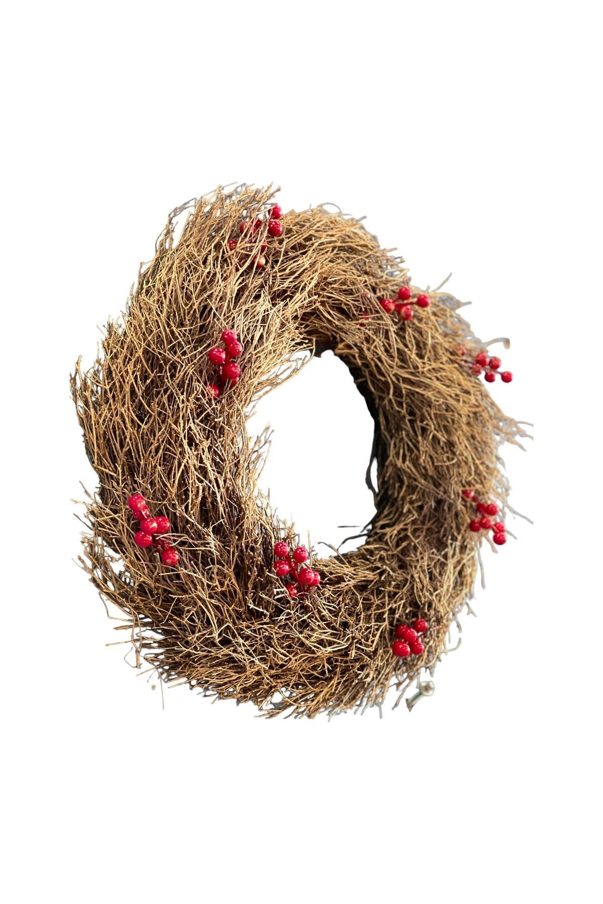 NEW NEW YEAR CHRISTMAS STRONG WREATH 50CM - PARTY ENTERTAINMENT HOBBY DOOR DECORATION DECORATION NATURAL