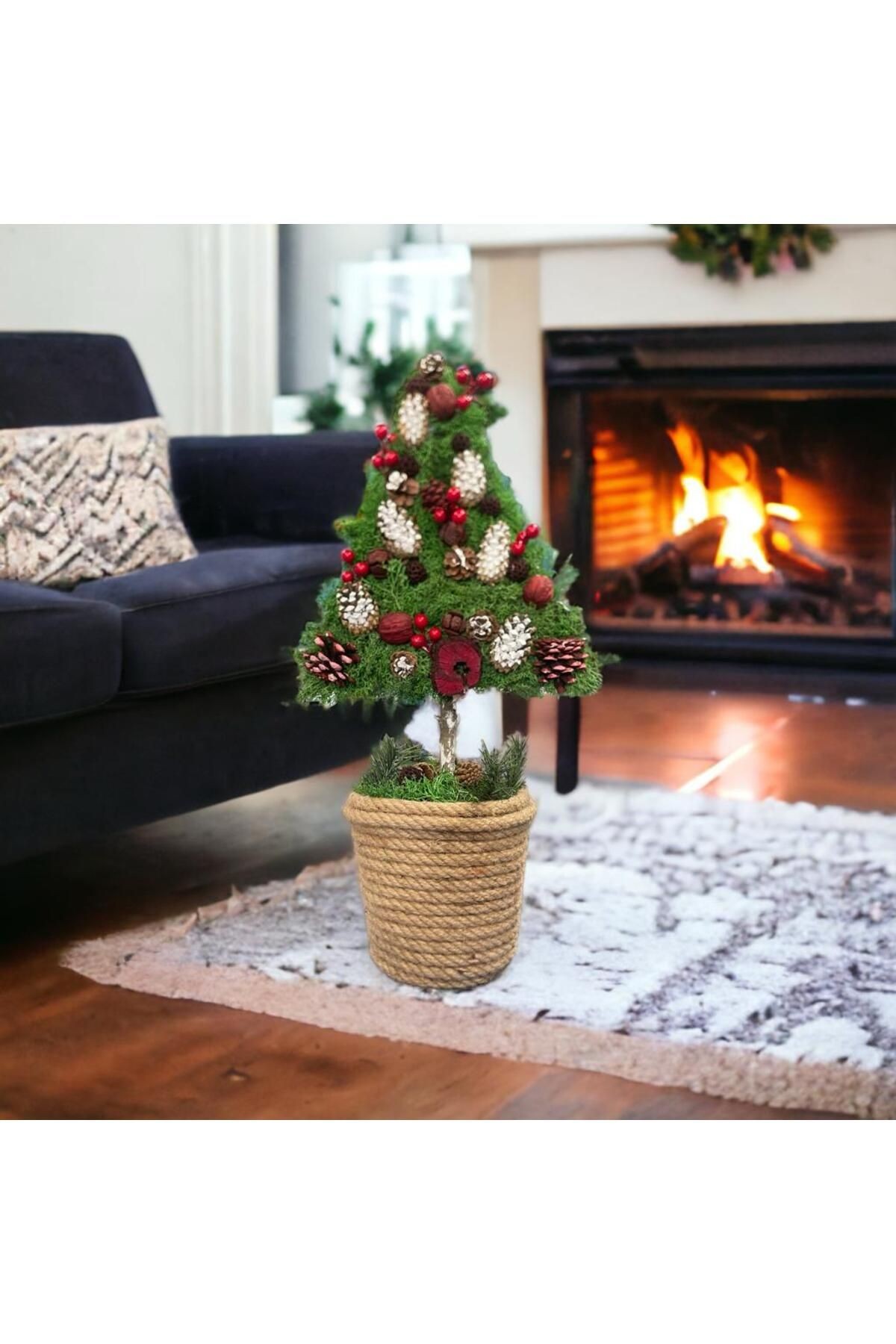 SHOCKED NATURAL CHRISTMAS TREE - WICKER POT - HOME DECO - HOME DECORATION HANDMADE