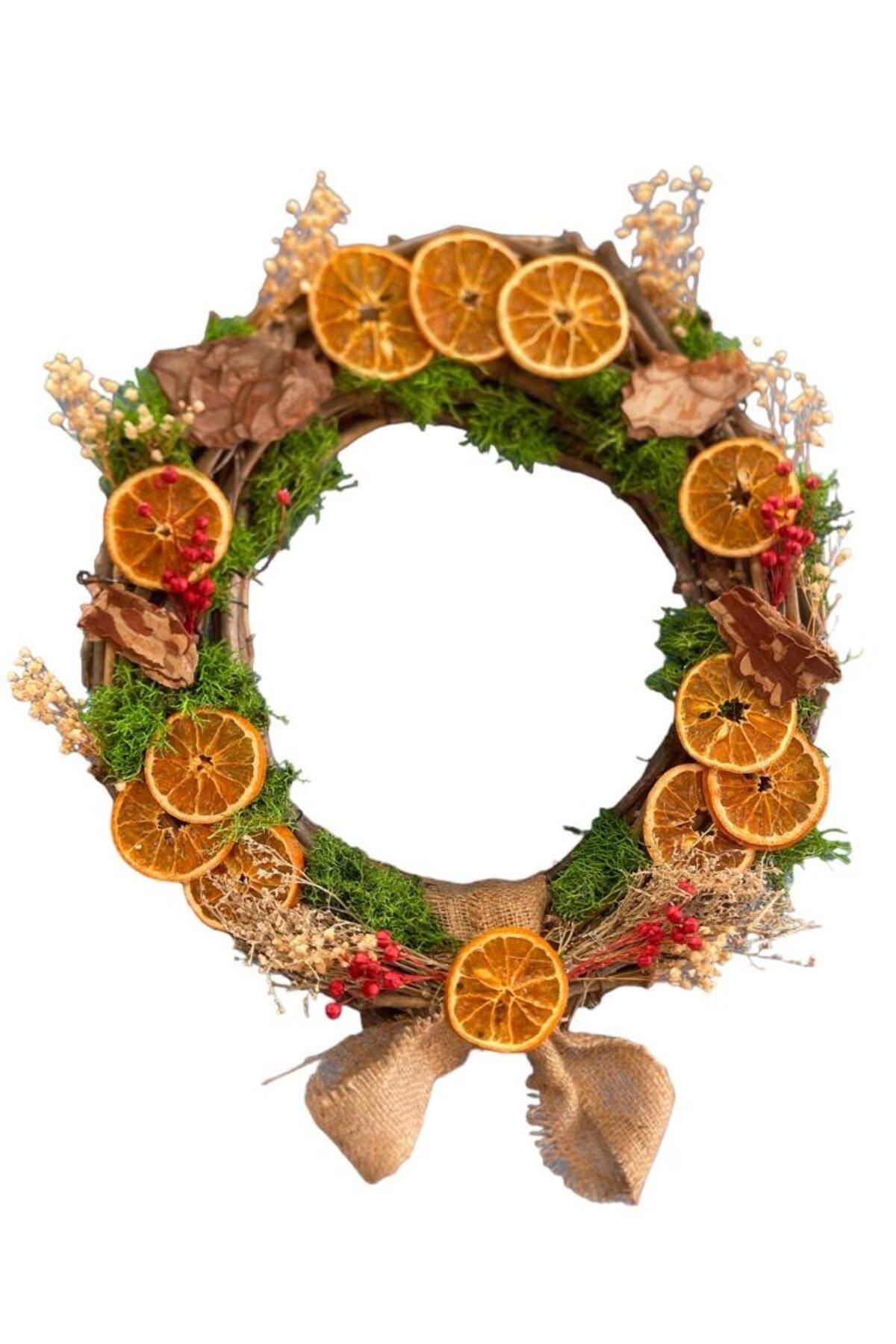 ORANGE WREATH 40 CM - DOOR DECORATION, NEW YEAR, PARTY HOBBY ENTERTAINMENT - GIFT WALL DECORATION NATURAL