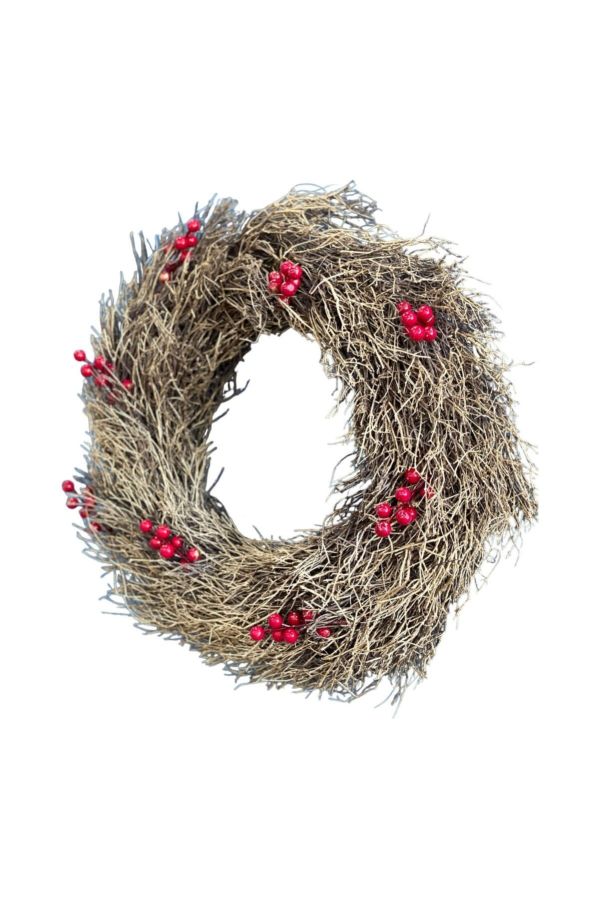 NEW NEW YEAR CHRISTMAS STRONG WREATH 50CM - PARTY ENTERTAINMENT HOBBY DOOR DECORATION DECORATION NATURAL