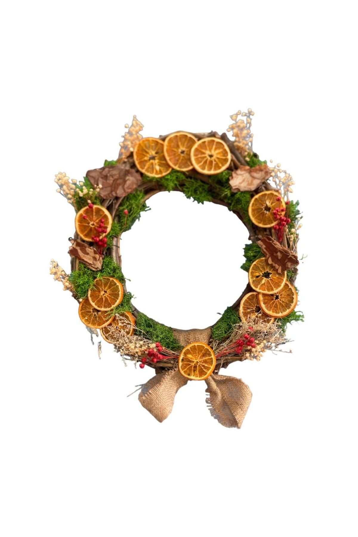 ORANGE WREATH 40 CM - DOOR DECORATION, NEW YEAR, PARTY HOBBY ENTERTAINMENT - GIFT WALL DECORATION NATURAL