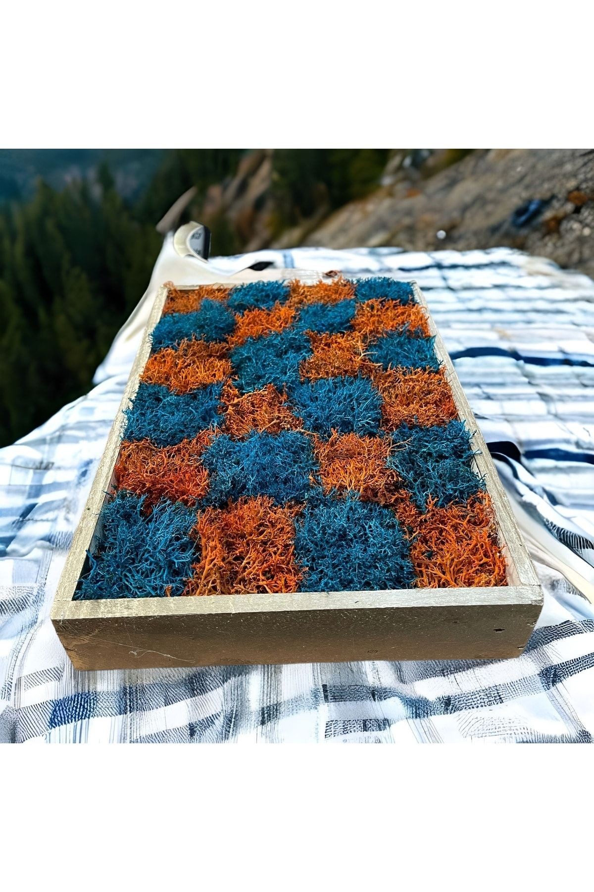 Natural Painting Frosted Norway Moss Checkered Orange Blue Gift Wall Door Table Ornament 20x30cm