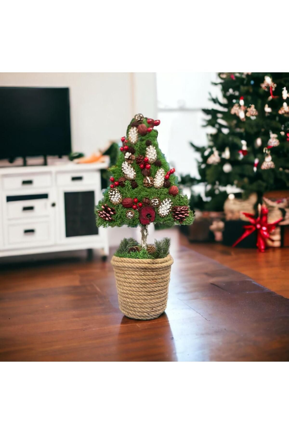 SHOCKED NATURAL CHRISTMAS TREE - WICKER POT - HOME DECO - HOME DECORATION HANDMADE