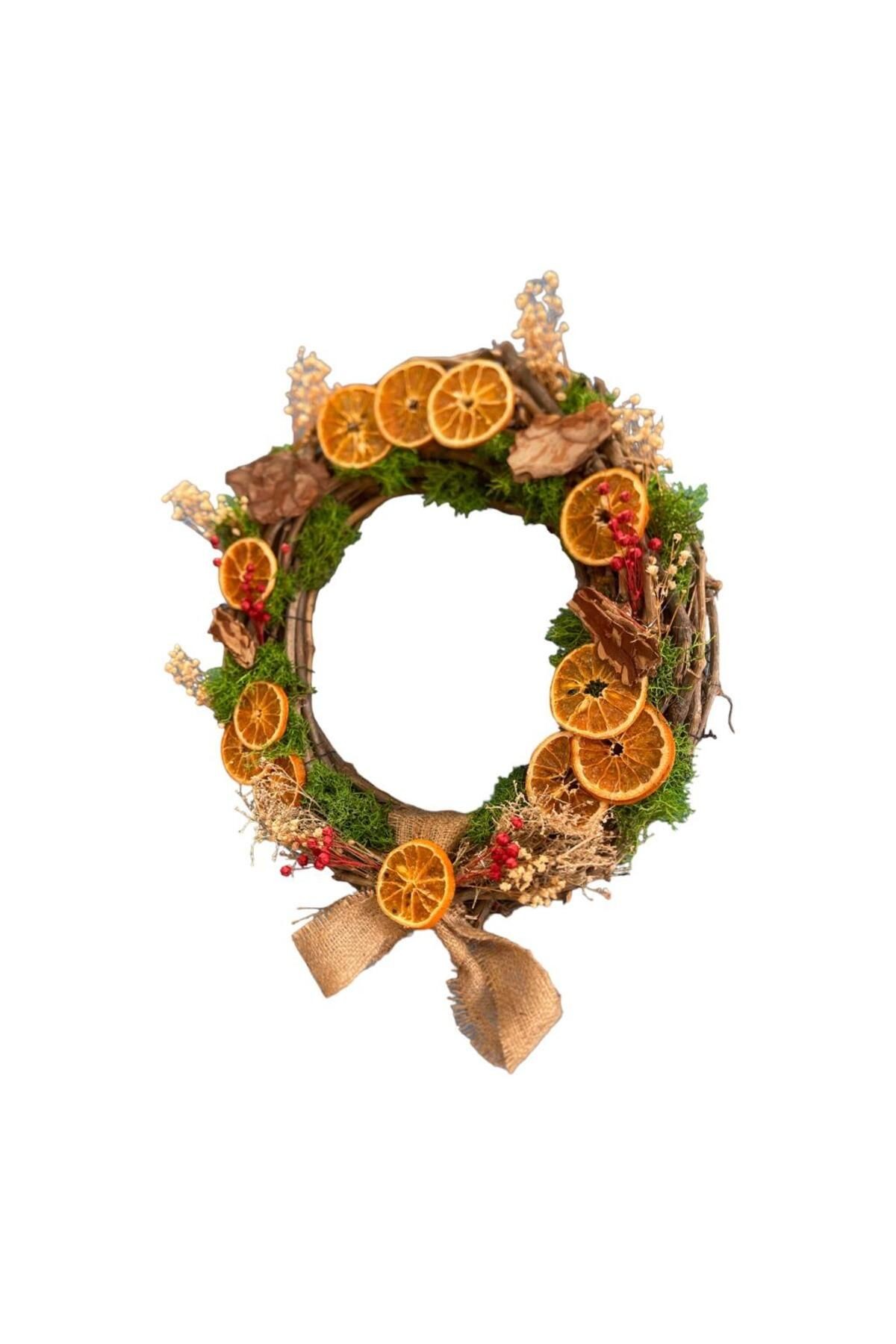 ORANGE WREATH 40 CM - DOOR DECORATION, NEW YEAR, PARTY HOBBY ENTERTAINMENT - GIFT WALL DECORATION NATURAL