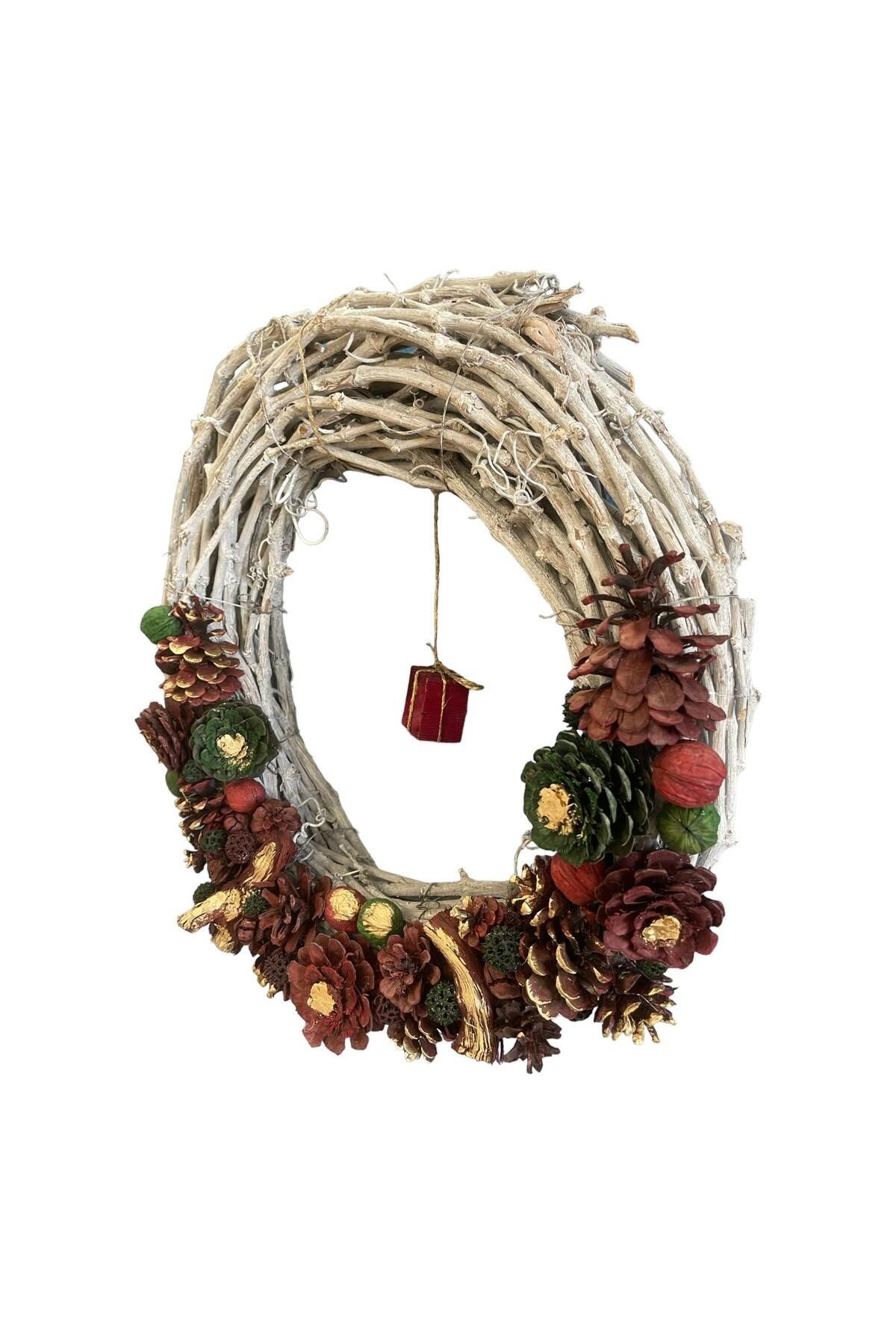 YILBAŞI BÜYÜK KAPI SÜSÜ 50CM - NATURAL - NOEL - PARTİ EĞLENCE ASMA ÇELENK HEDİYELİK