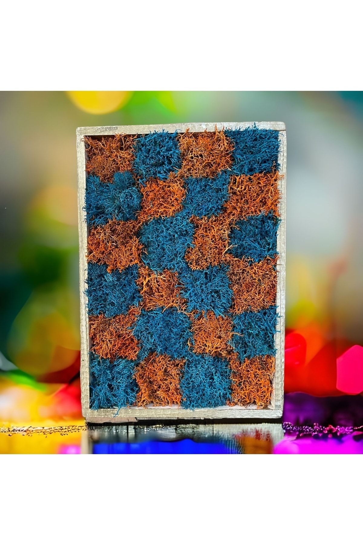 Natural Painting Frosted Norway Moss Checkered Orange Blue Gift Wall Door Table Ornament 20x30cm