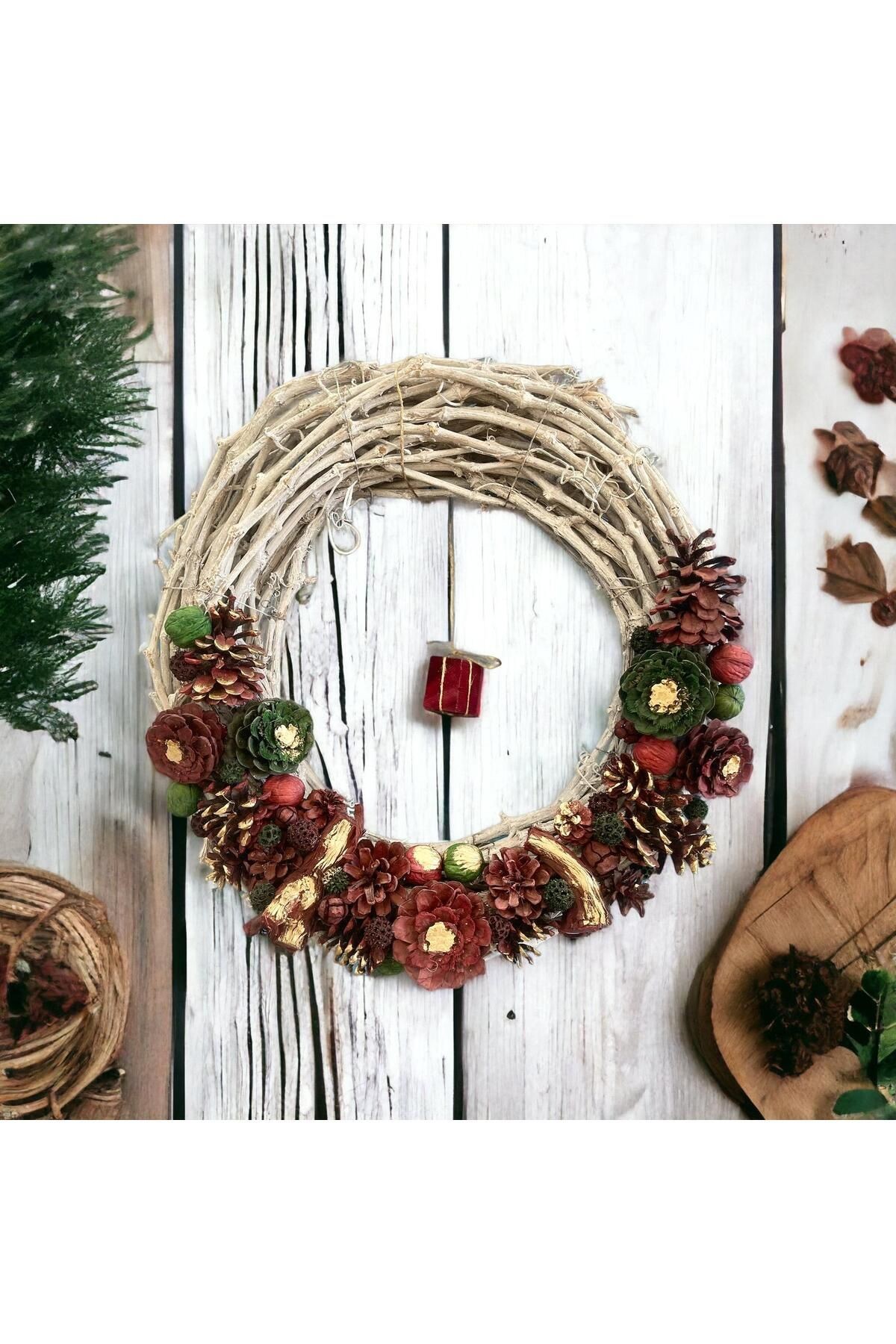 NEW YEAR'S LARGE DOOR DECORATION 50CM - NATURAL - CHRISTMAS - PARTY ENTERTAINMENT VINE WREATH GIFT