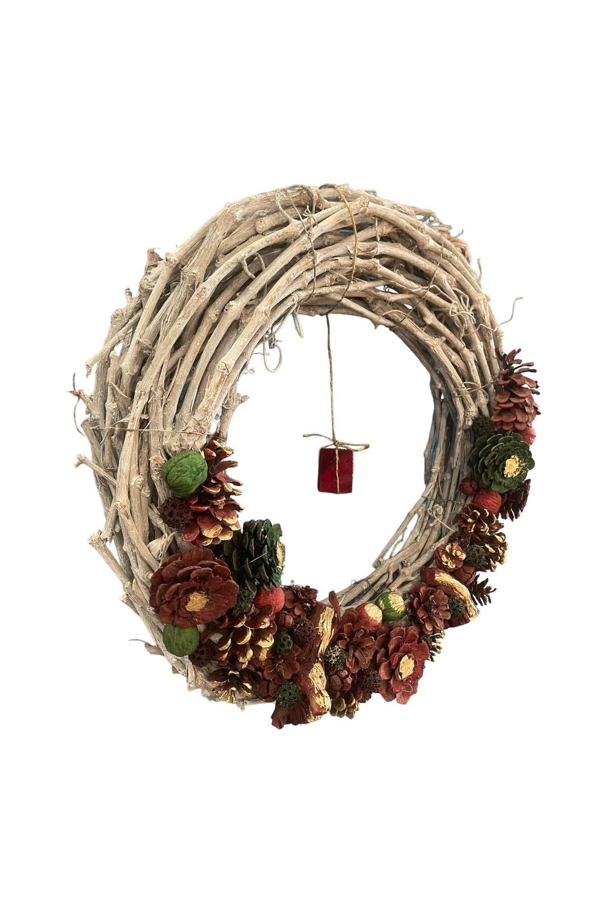 YILBAŞI BÜYÜK KAPI SÜSÜ 50CM - NATURAL - NOEL - PARTİ EĞLENCE ASMA ÇELENK HEDİYELİK