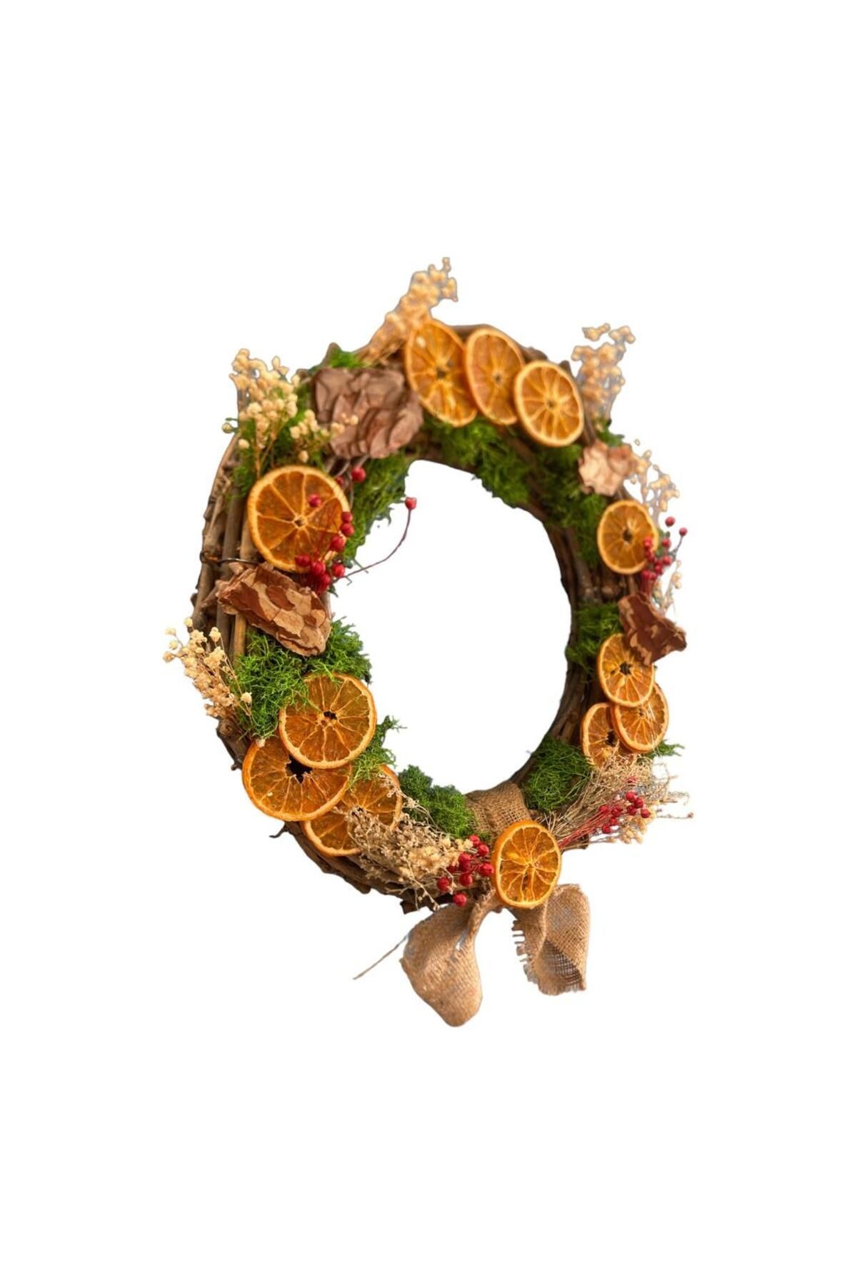 ORANGE WREATH 40 CM - DOOR DECORATION, NEW YEAR, PARTY HOBBY ENTERTAINMENT - GIFT WALL DECORATION NATURAL