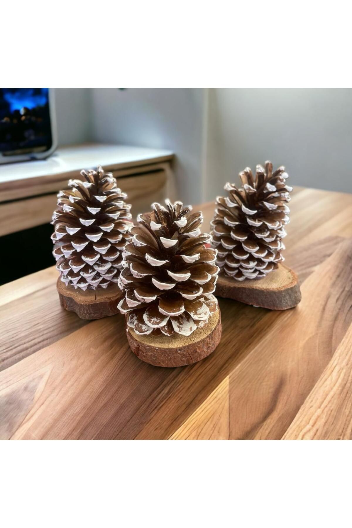 NEW YEAR'S SET OF 3 NATURAL NATURAL TREE CHRISTMAS DESKTOP BARNISH DECORATION