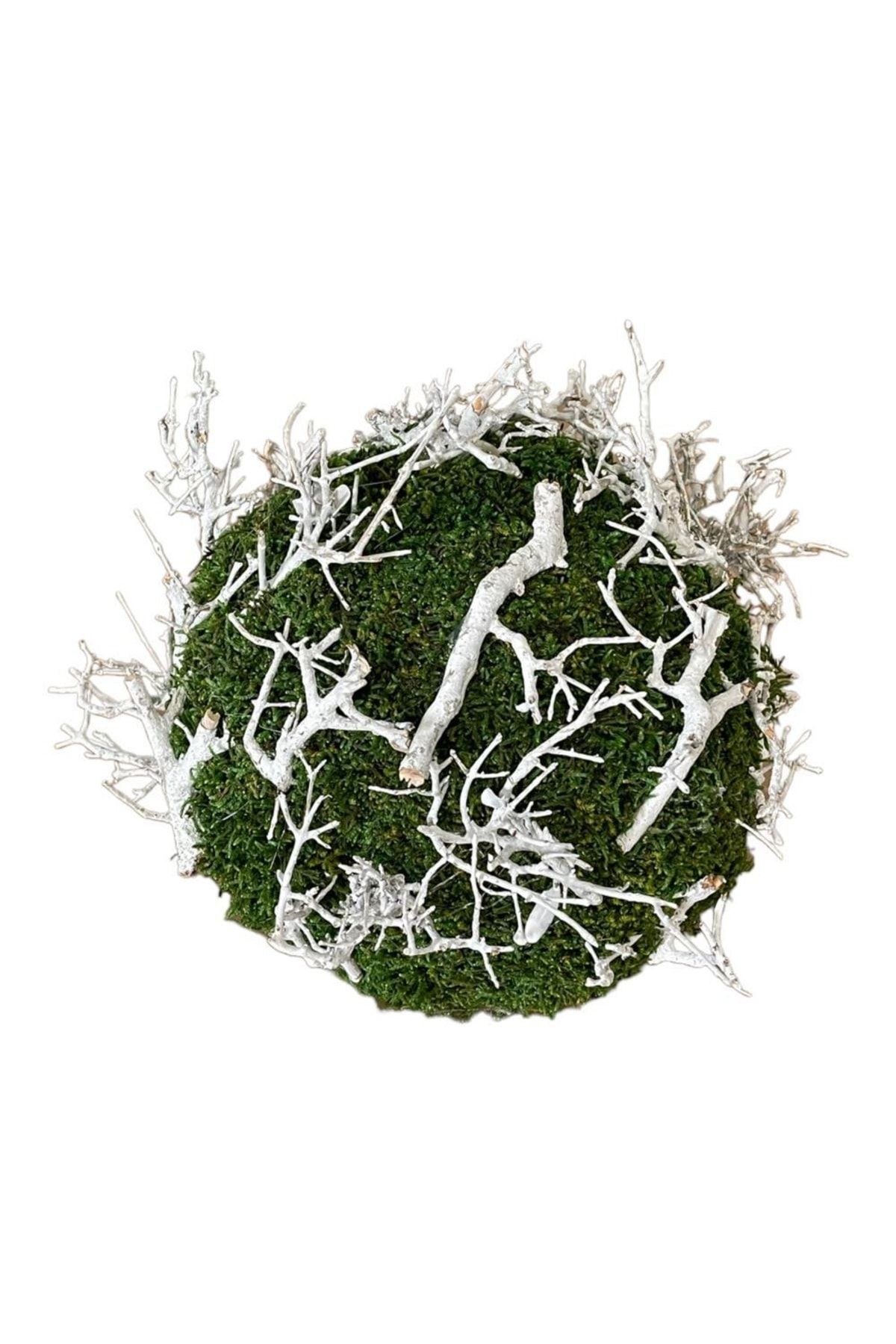 Set of 2 New Year's Eve Oak Branches on Freezing Moss Ball 25cm, Hand Made