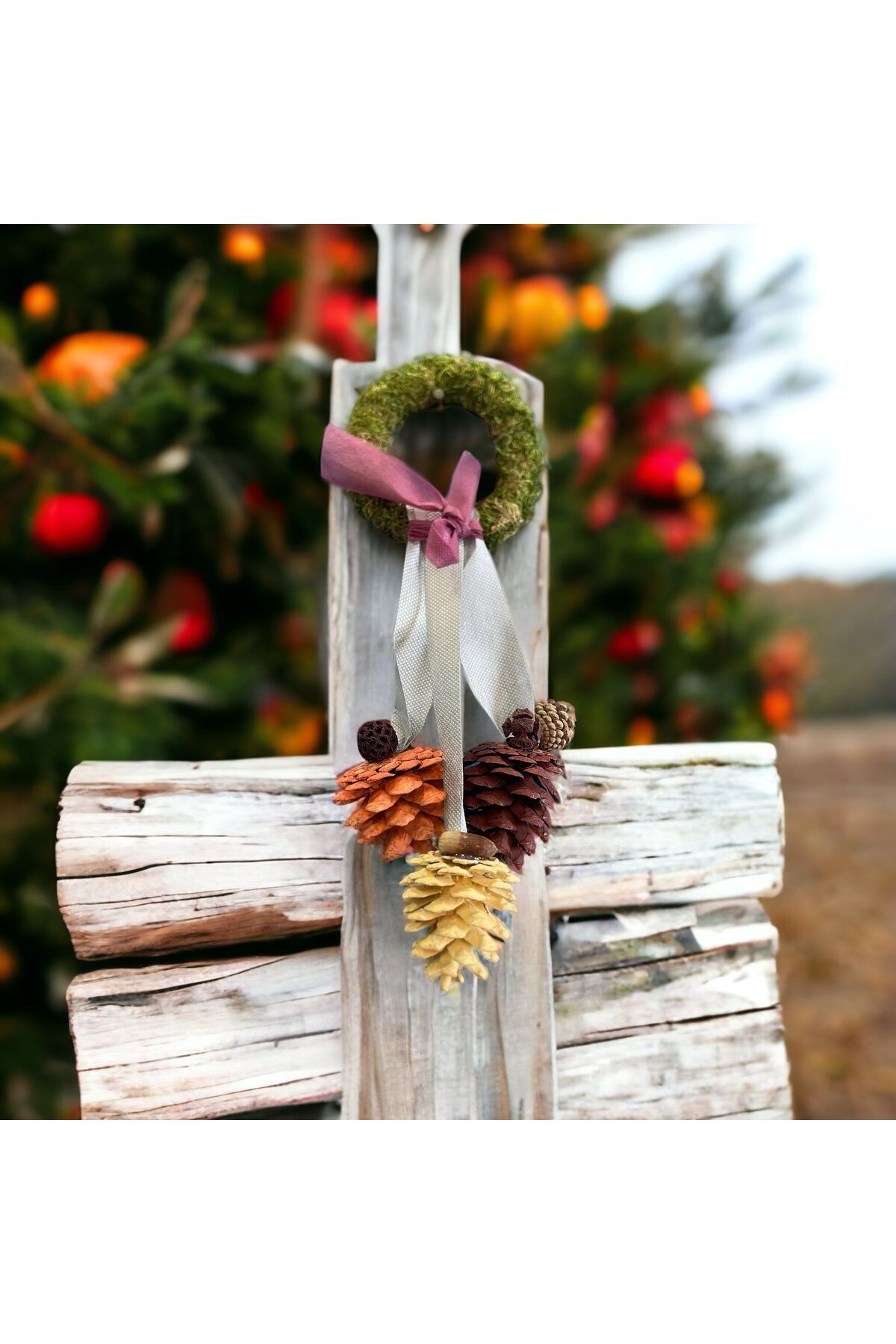 3-teiliges Neujahrs-Tannenzapfen-Türornament, 14–18 cm, Wand-, Garten- und Heimdekoration