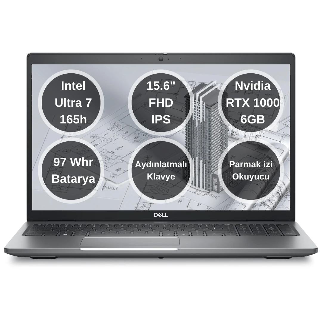 Dell Precision M3591 Intel Core Ultra 7 165H 16GB 512GB SSD 6GB Nvidia RTX A1000 15.6" FHD FreeDOS Taşınabilir İş İstasyonu