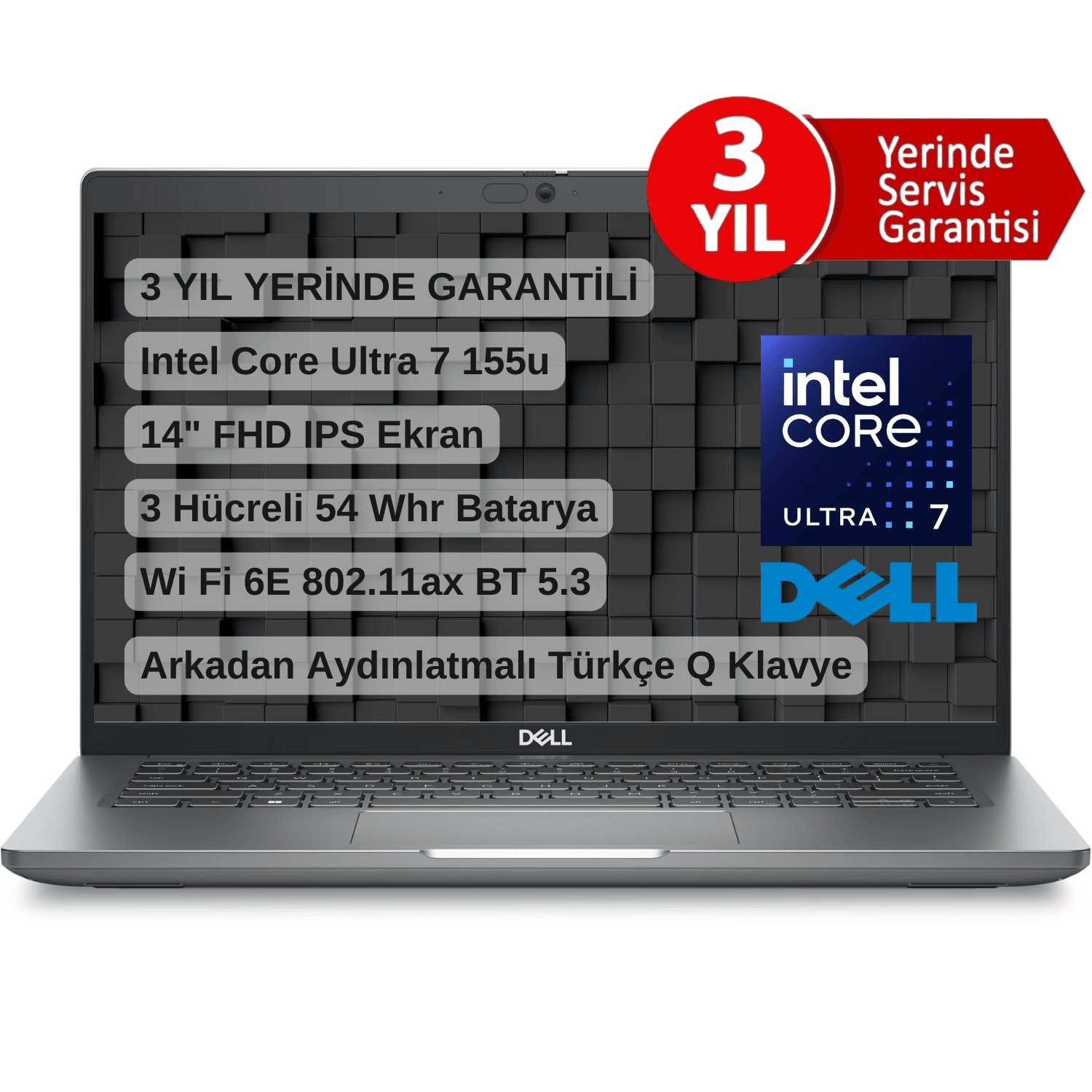 Dell Latitude 5450 Intel Core Ultra 7 155U 16GB 512GB SSD 14" FHD FreeDOS Taşınabilir Bilgisayar - 64GB