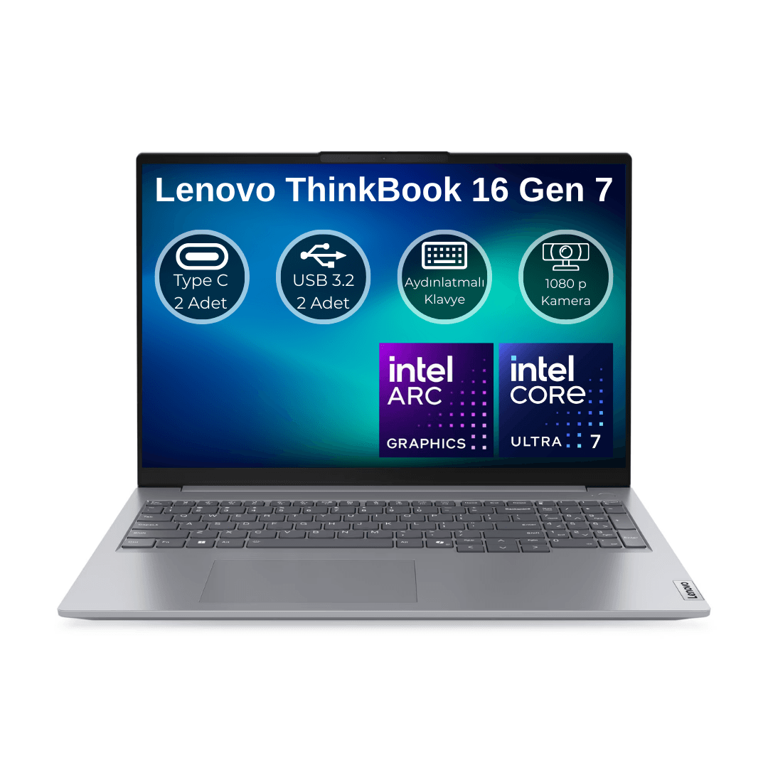 Lenovo ThinkBook 16 Gen 7  Intel® Core Ultra 7 155H 16GB 512GB SSD 16" WUXGA 300 Nits FreeDOS Taşınabilir Bilgisayar 21MS008RTR
