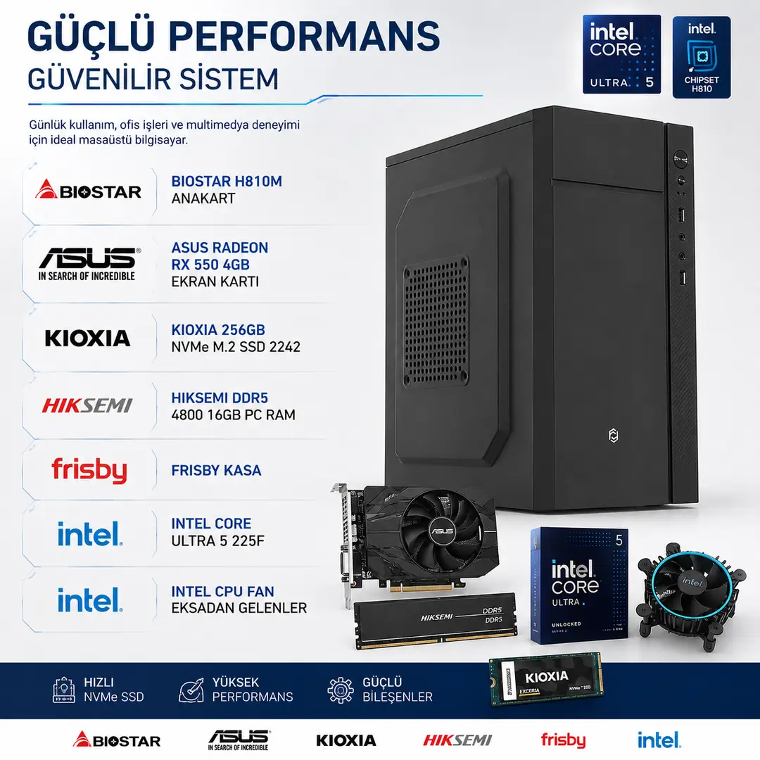 OSPC Intel Core Ultra 5 225F 16GB 256GB NVMe SSD DDR5 RX 550 4GB
