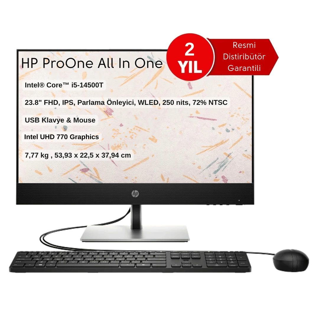 HP ProOne 440 G9 Intel Core i5 14500T 8GB 512GB SSD 23.8" FHD  FreeDos AIO Masaüstü Bilgisayar(Wi-fi, Bluetooth ve Kamera Yoktur)  9H6X3ET 