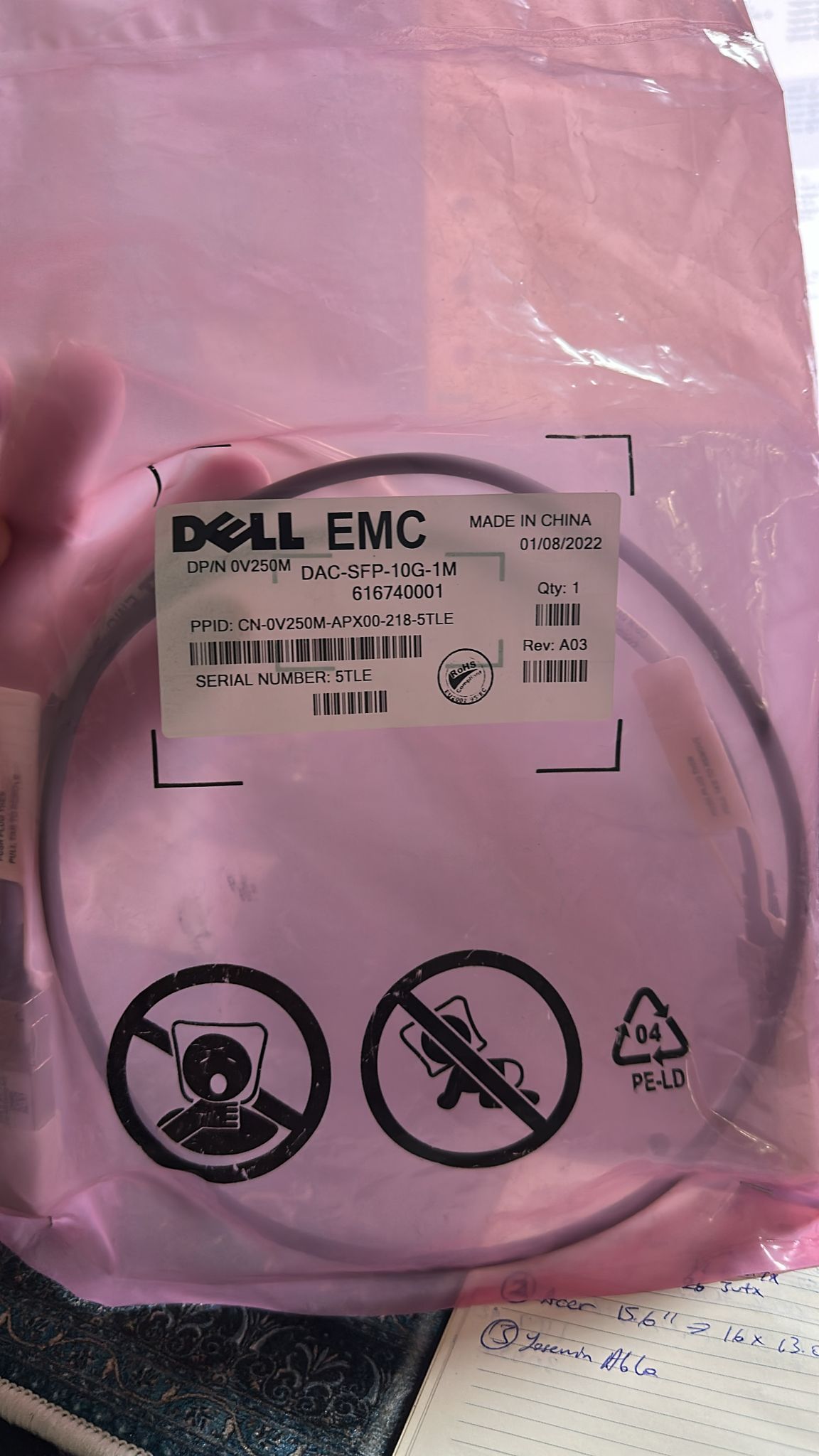 Dell 10GbE SFP+ Twinax DAC Kablo – 1 m (Bakır)  