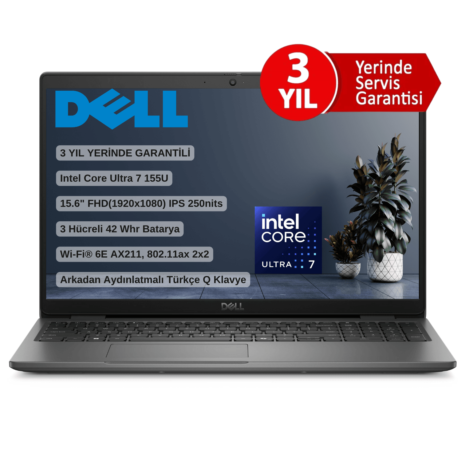Dell Latitude 3550 Intel Core Ultra 7 155U 16GB 512GB SSD  15.6" FHD FreeDOS Taşınabilir Bilgisayar - 16GB