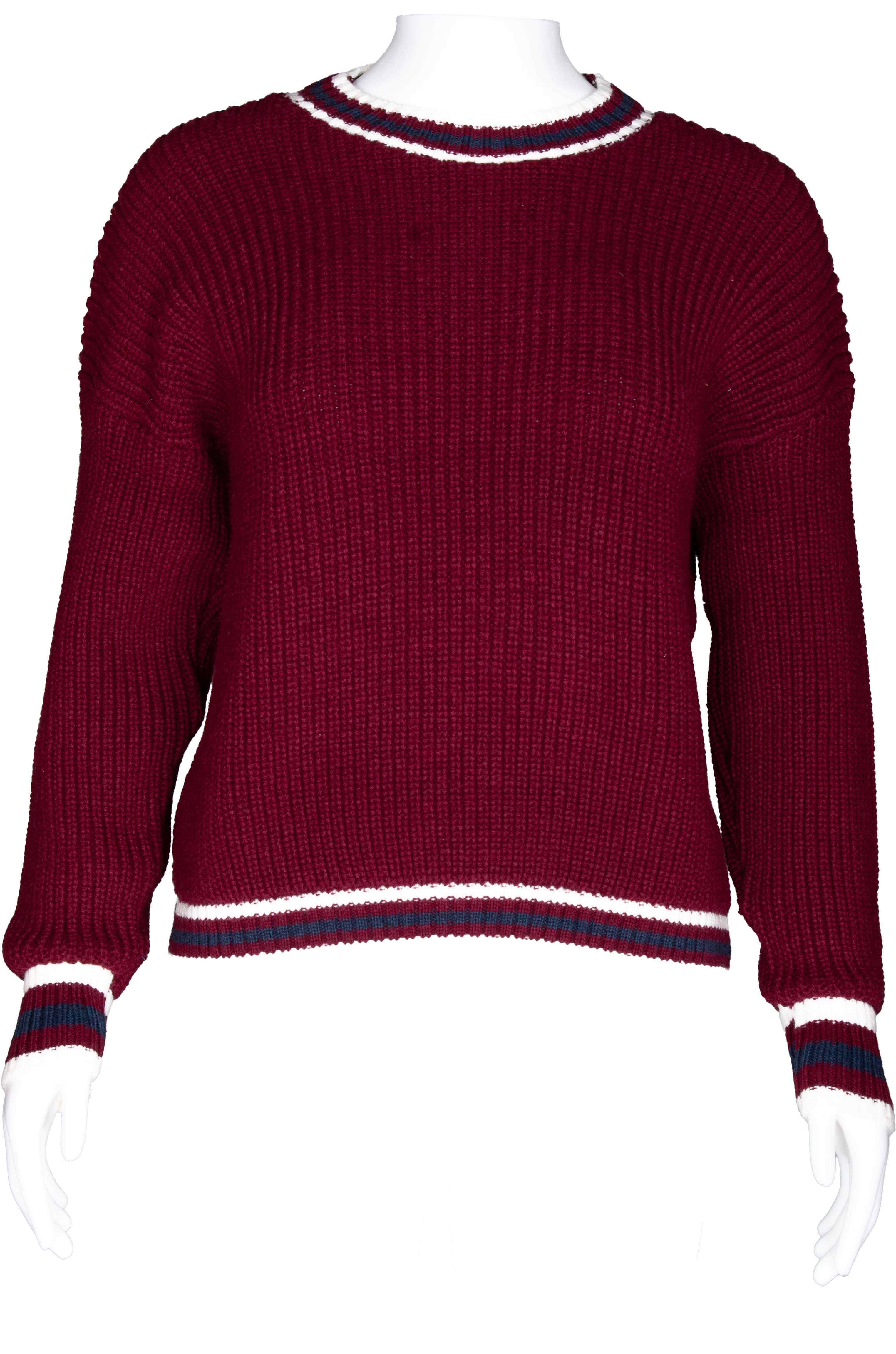 RM-052 Woman Burgundy White Line Details Sweater