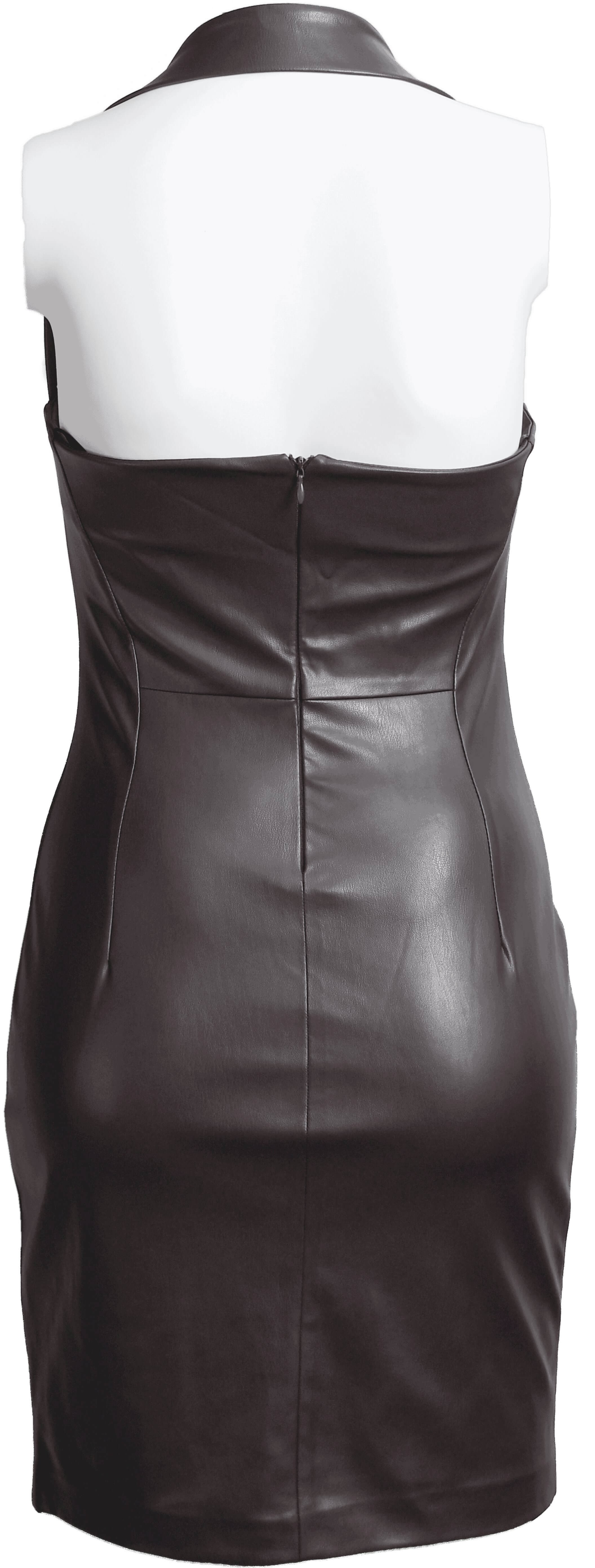 RM-003 Woman Dark Brown Vegan Leather Mini Dress 