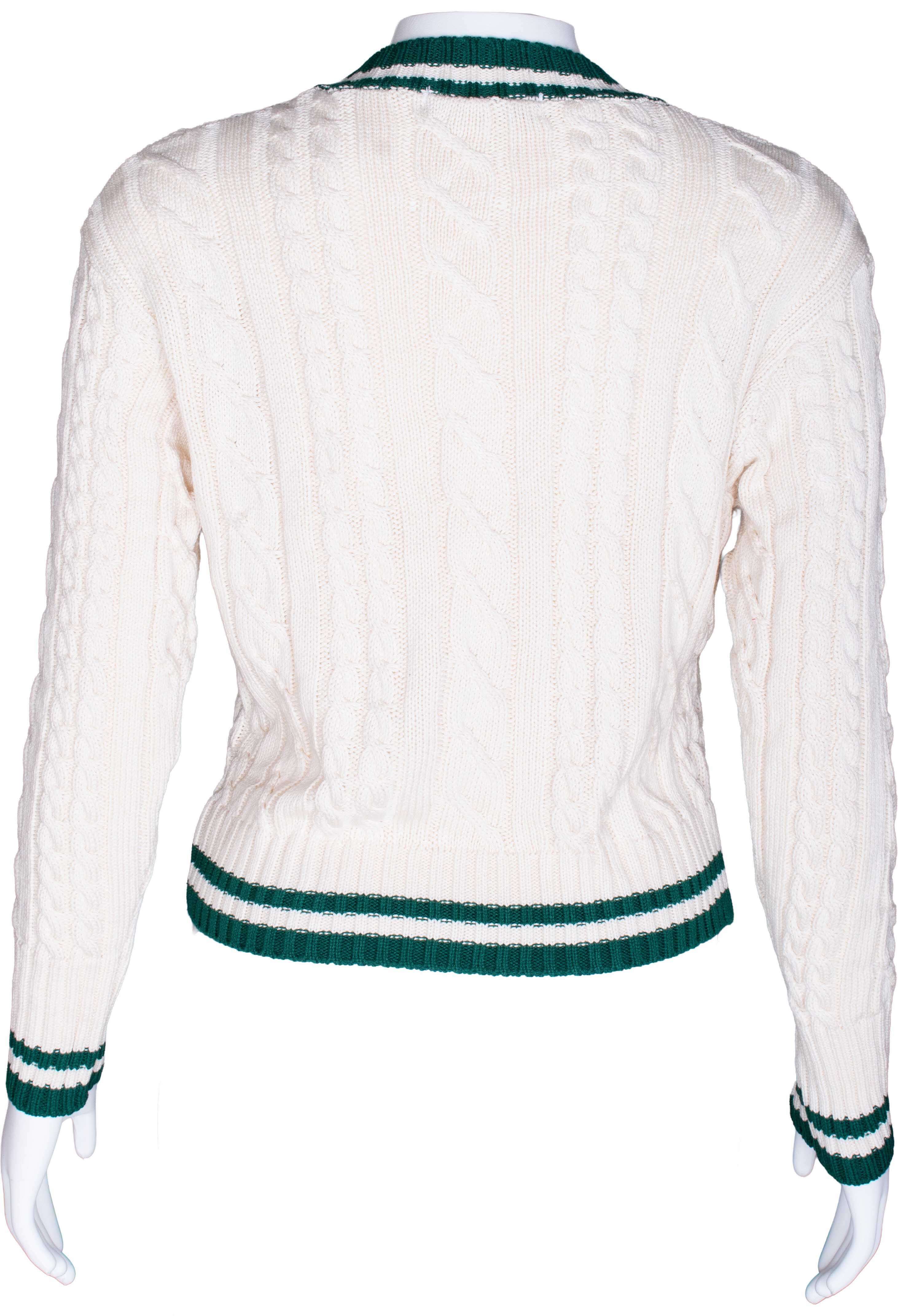 RM-066 Woman Cream Sweater with Green Stripe Details