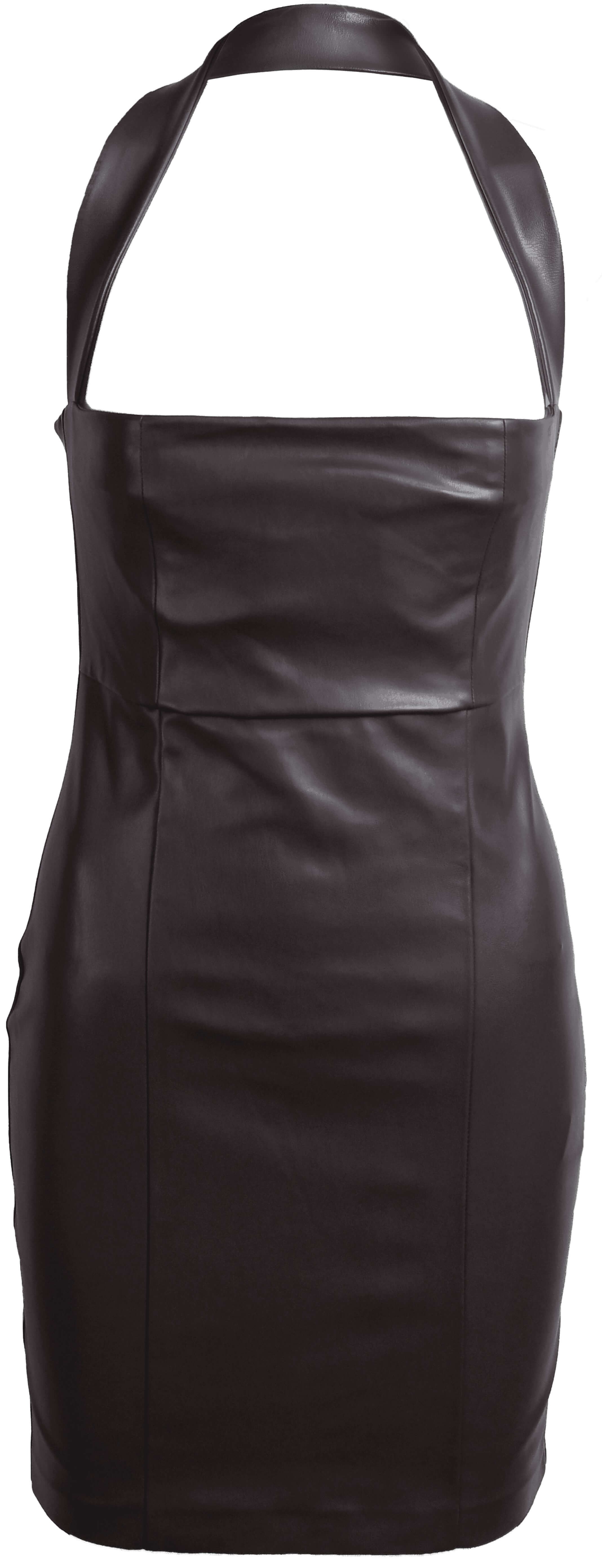RM-003 Woman Dark Brown Vegan Leather Mini Dress 