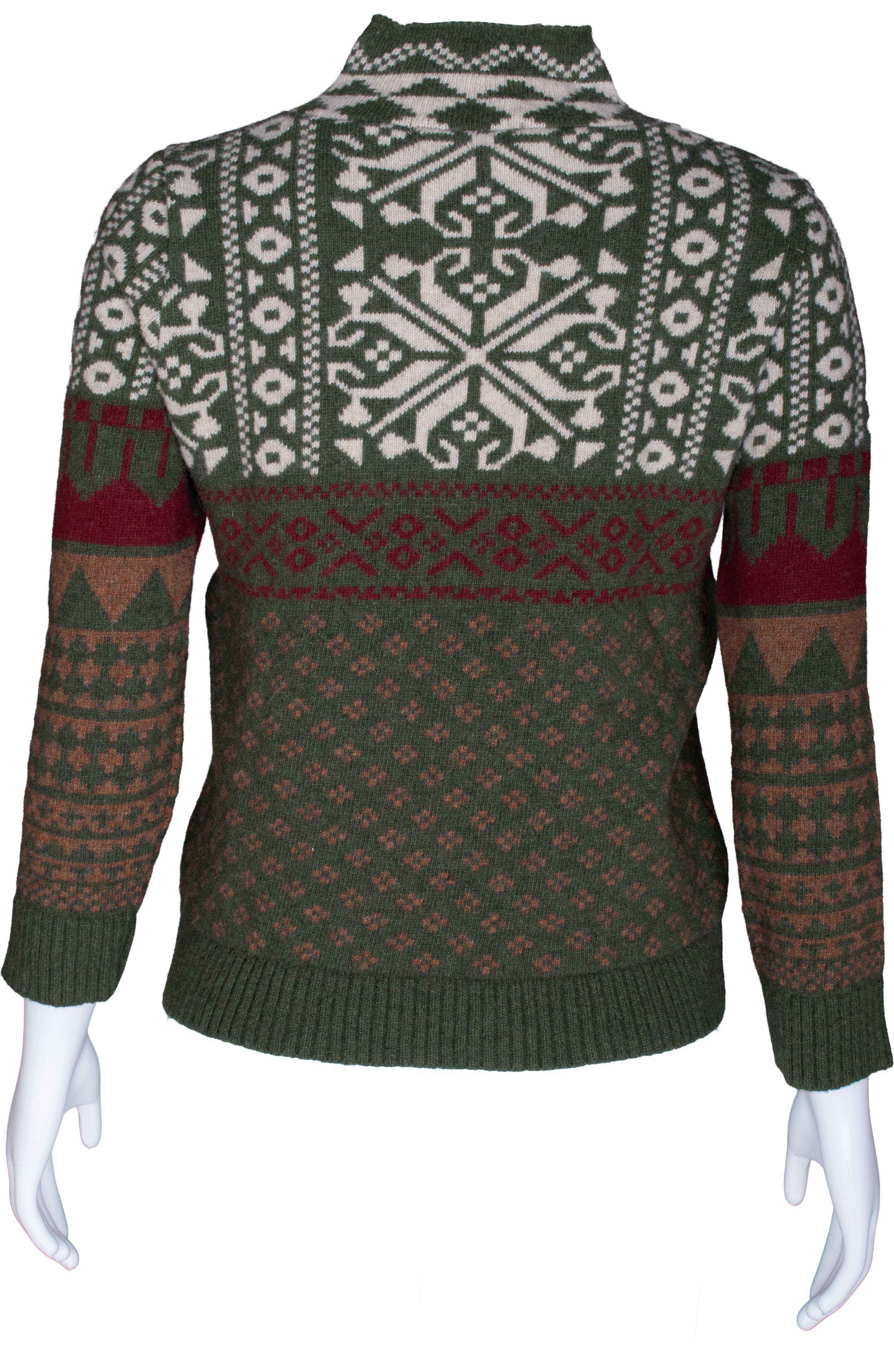 RM-064 Woman Green Sweater with Etnical Pattern