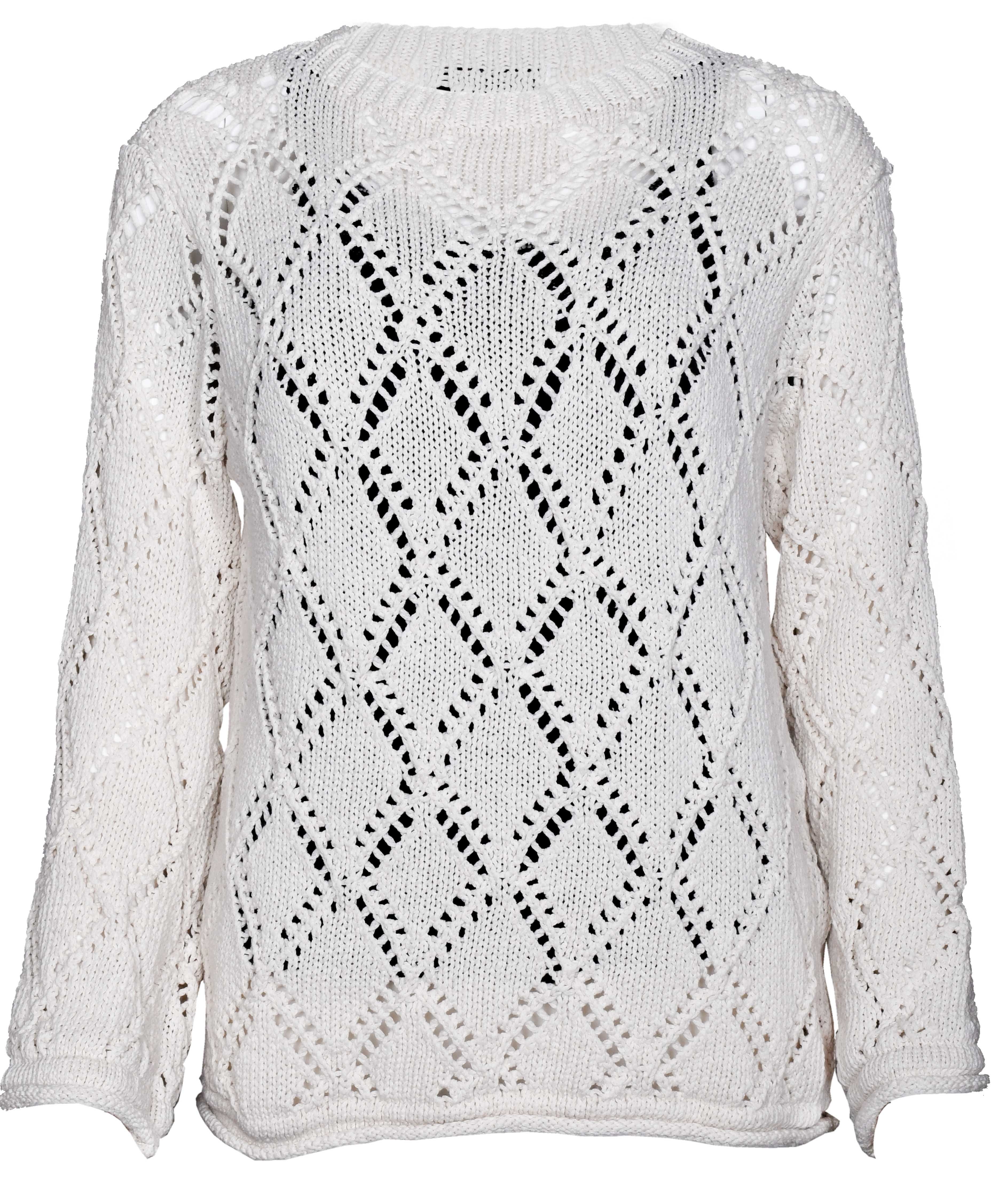 RM-022 Woman Cream Diamond Knit Oversize Blouse 