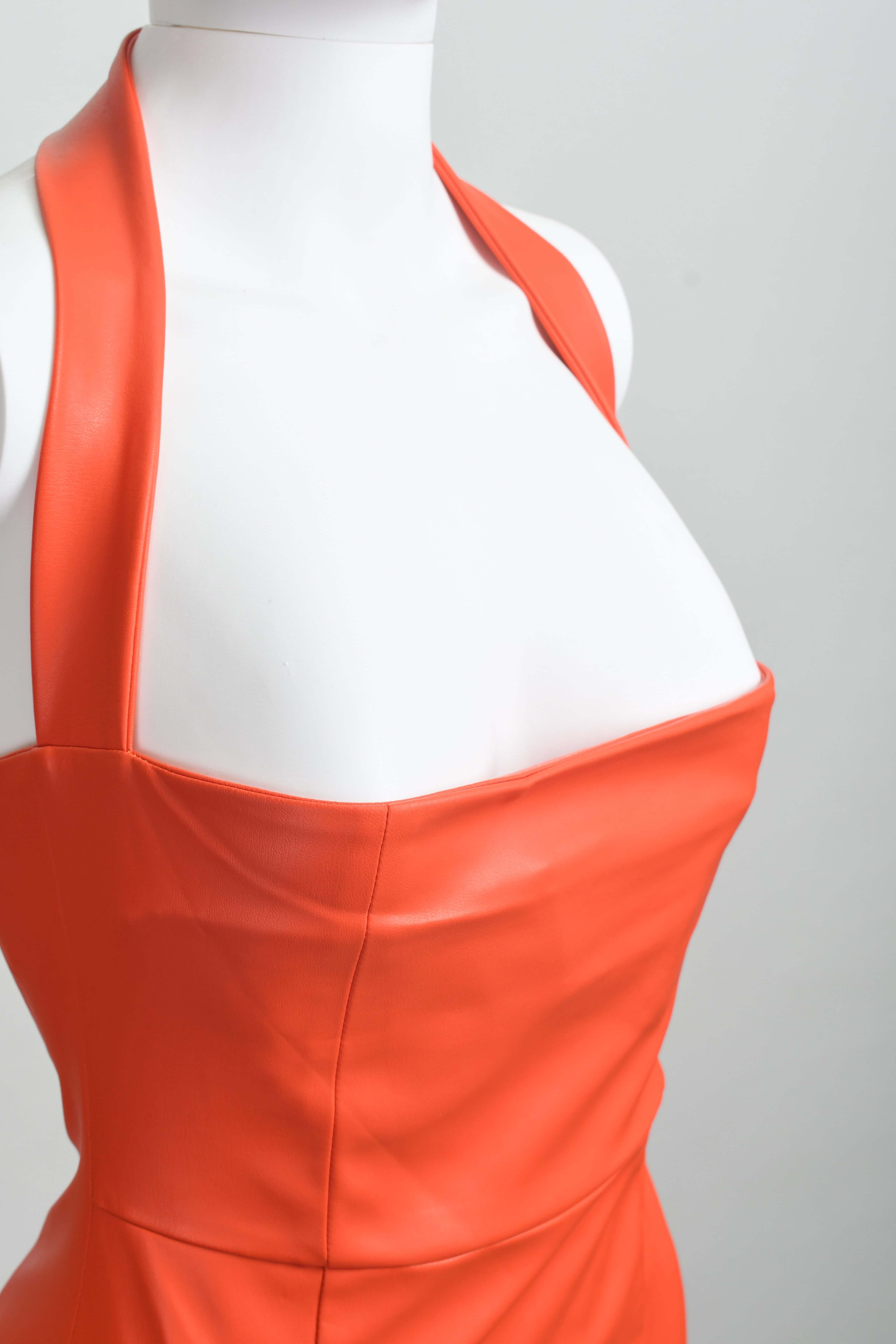 RM-001 Woman Orange Vegan Leather Mini Dress 
