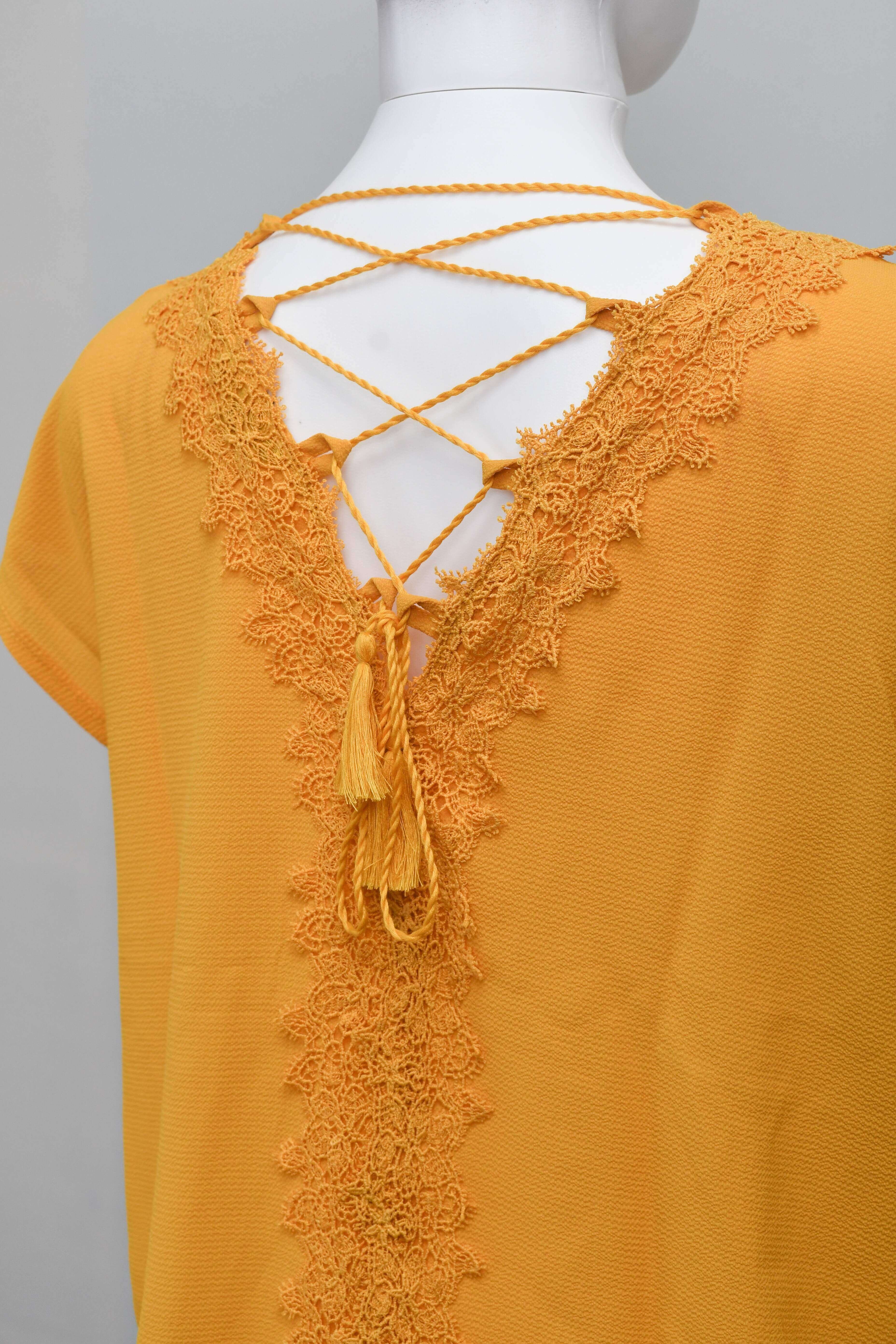 ER-006 Woman Orange Wide Fit Blouse with Back Rope Detail