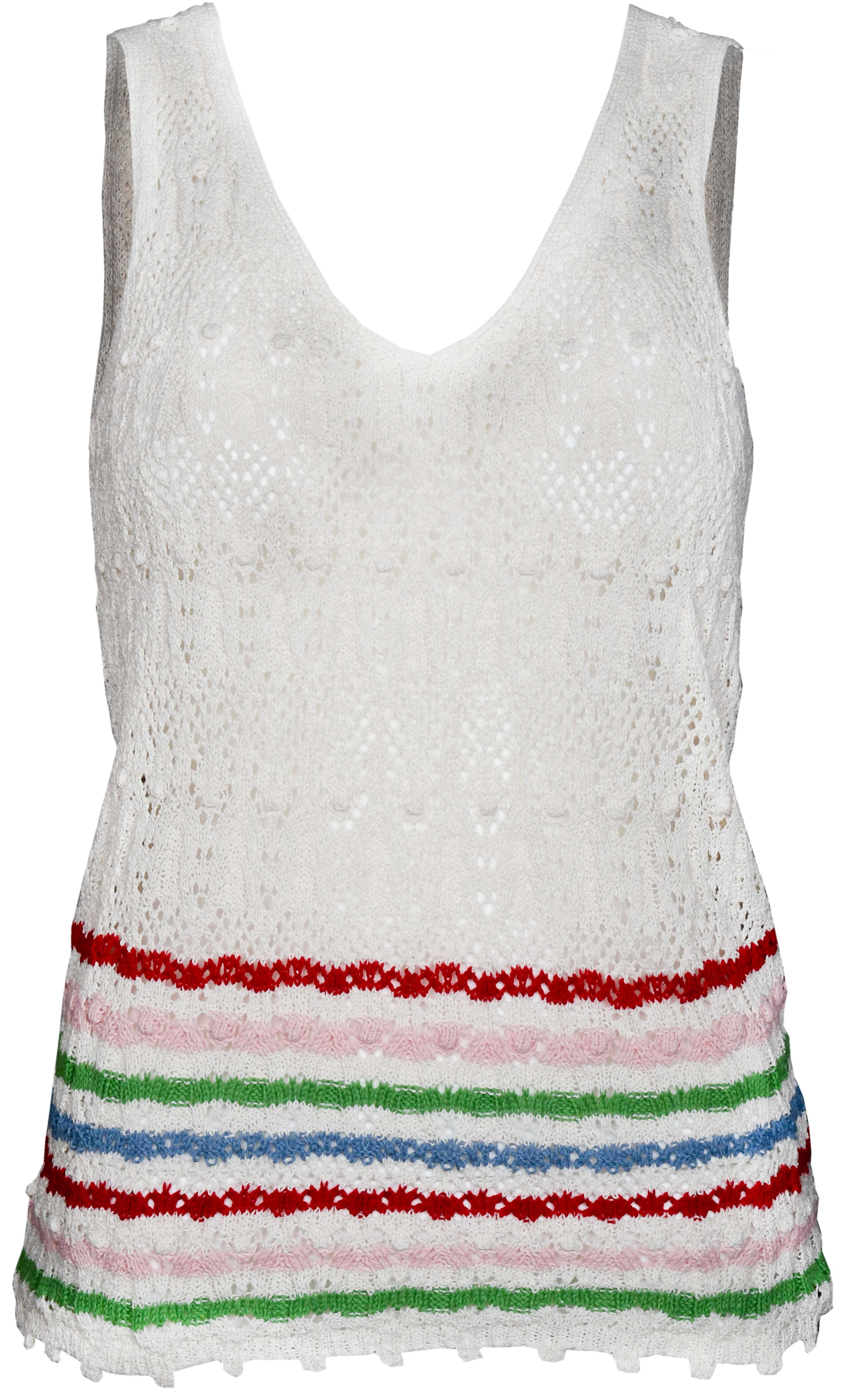 RM-025 Woman Cream Knit Blouse with Colored Lines Details